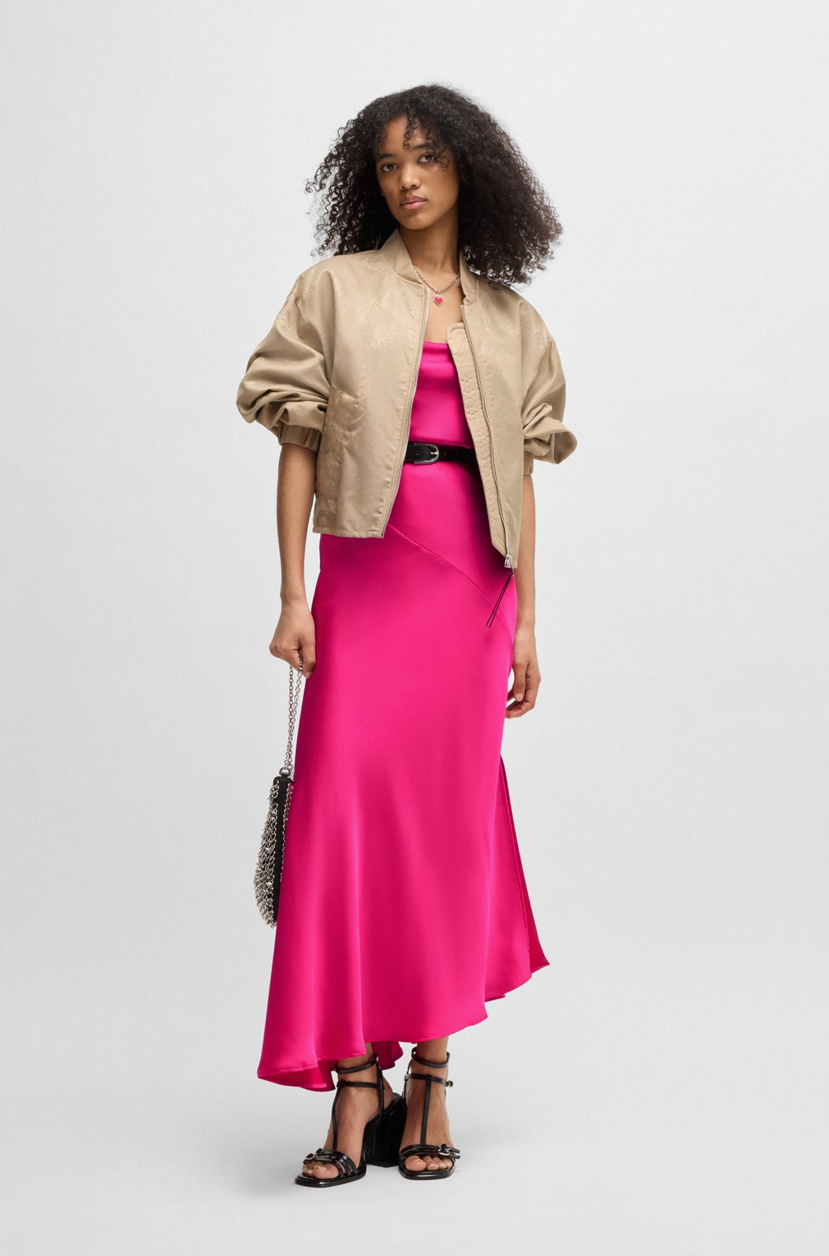 SATIN DRESS WITH ASYMMETRIC HEMLINE - 2