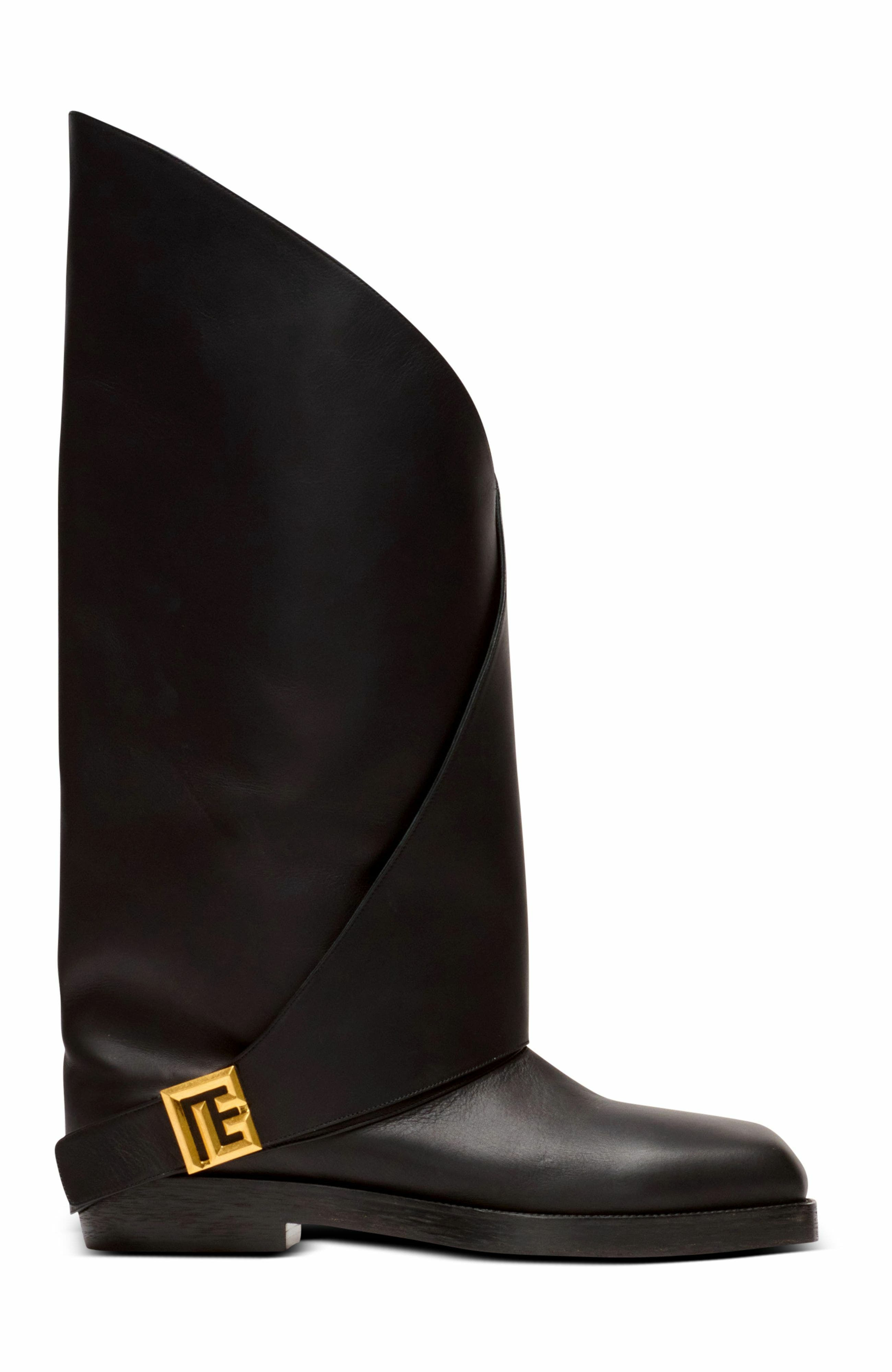 Balmain Twist Flat Leather Boots in Black at Nordstrom - 4