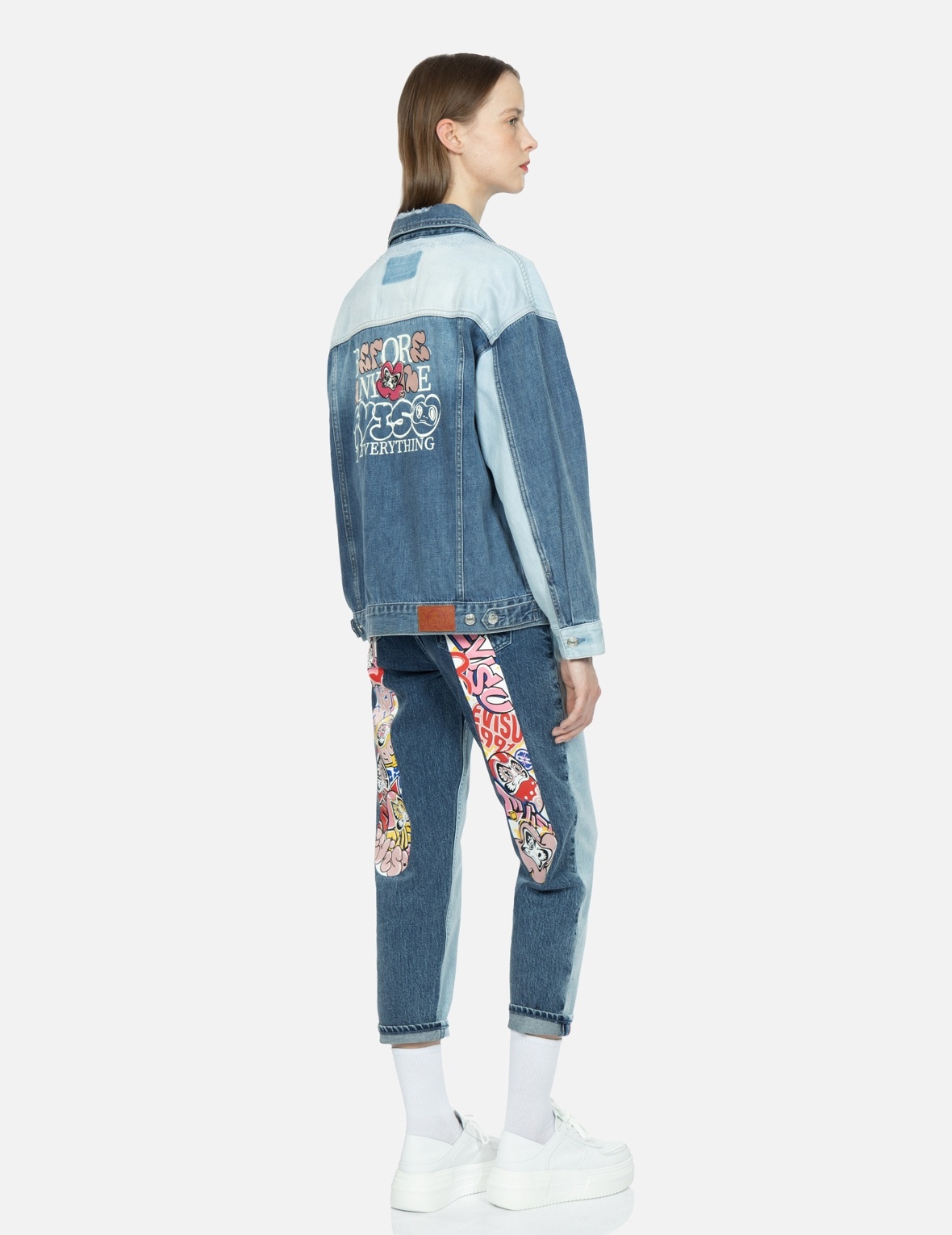 DARUMA WITH BRAND MOTTO TWO-TONE DENIM JACKET - 3