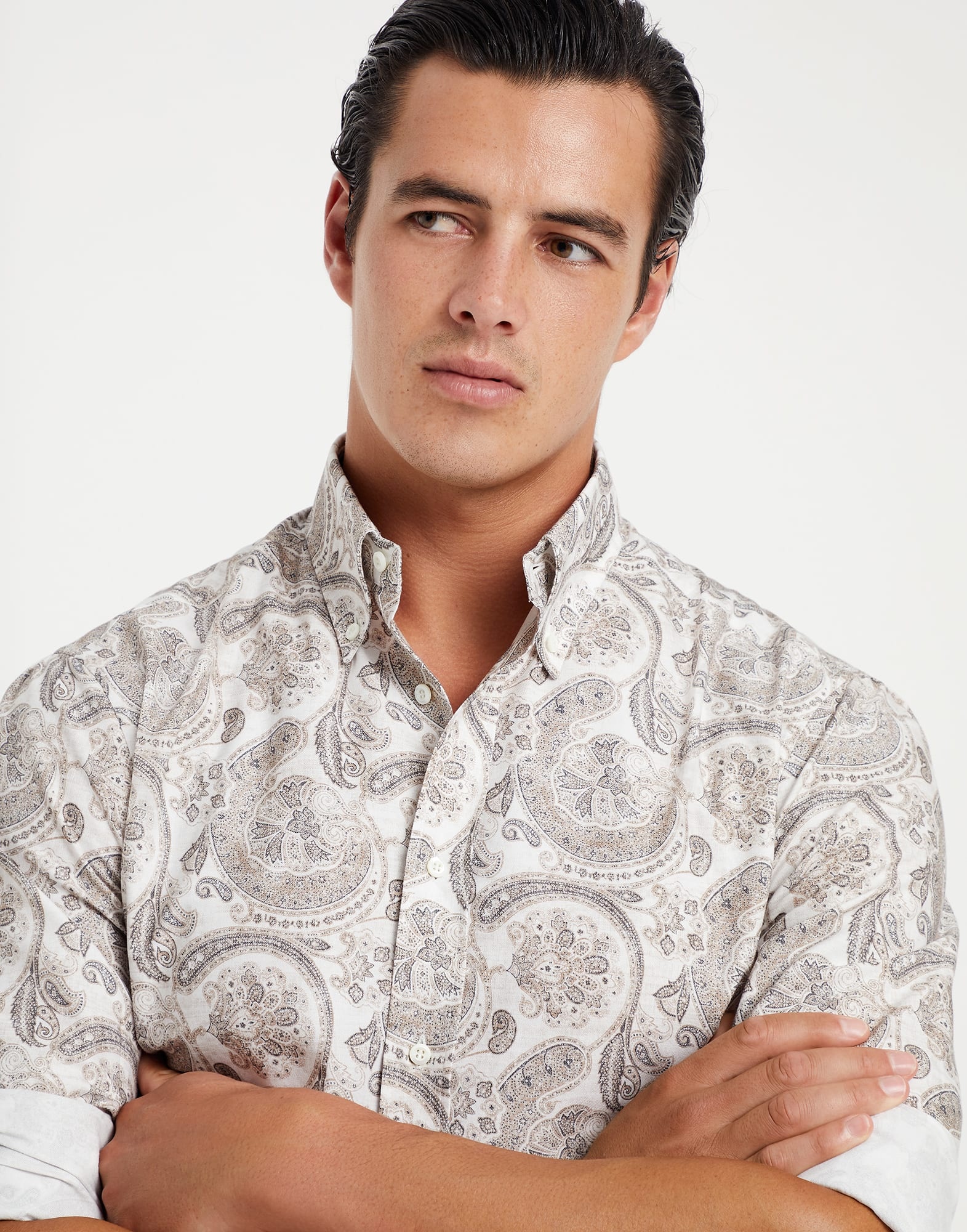 Paisley cotton slim fit shirt with button-down collar - 3