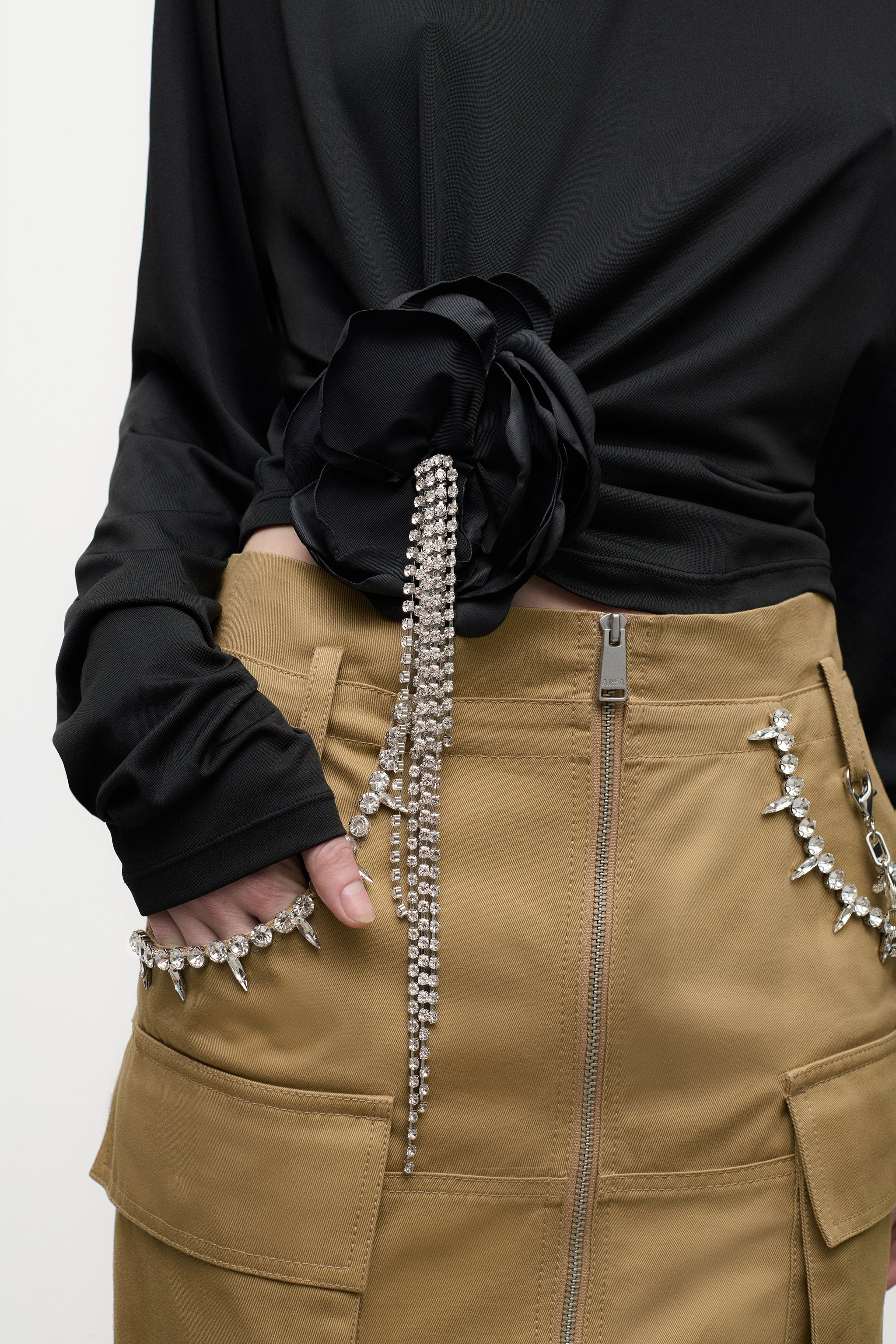 CRYSTAL FLOWER DRAPED LONG SLEEVE TOP - 5