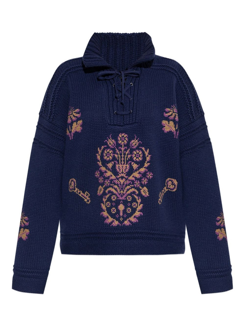 lace-up embroidered sweater 1