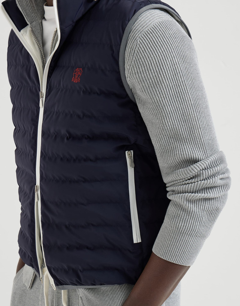 Bonded nylon down vest with logo and packable hood 4