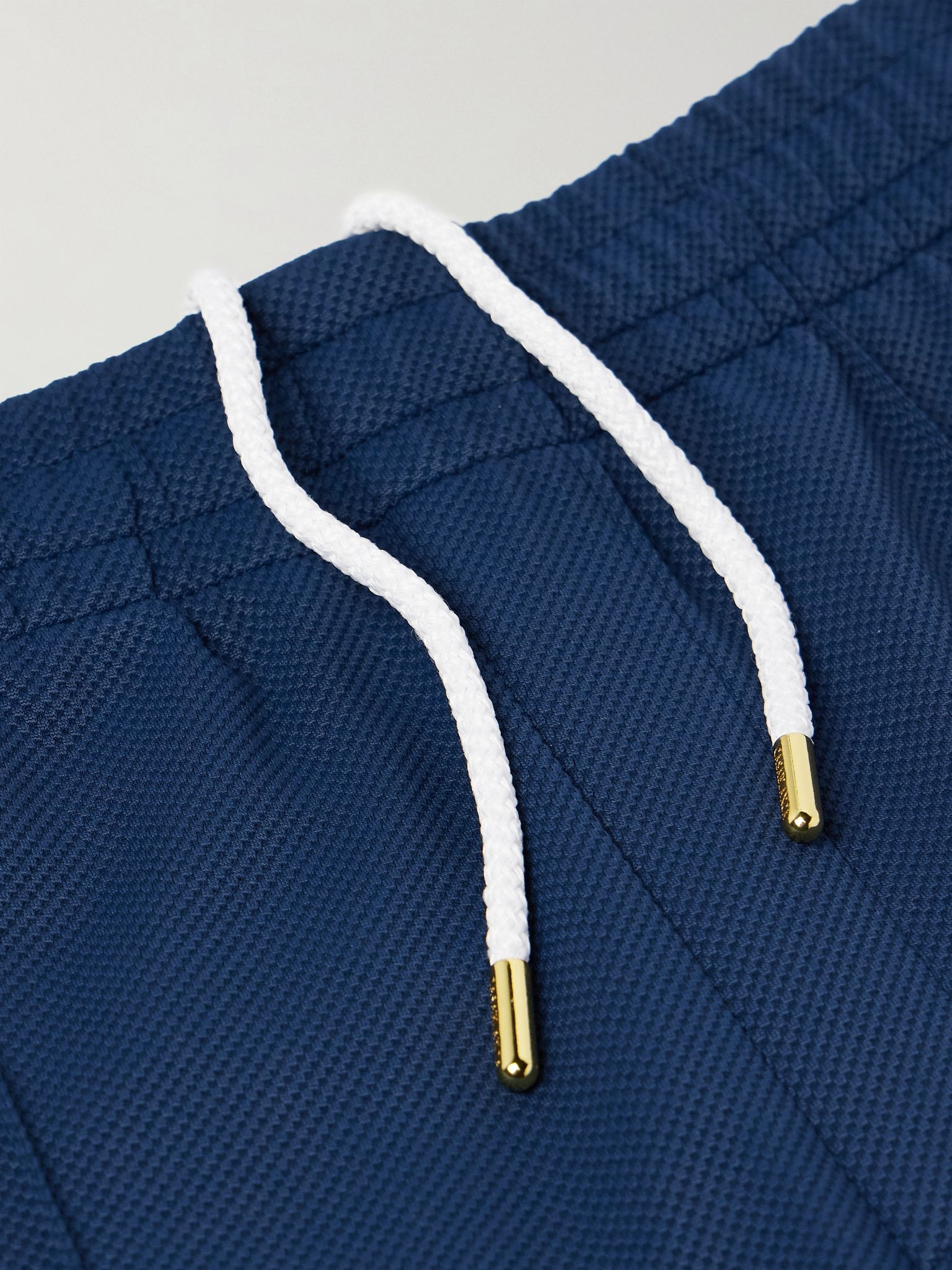 Straight-Leg Logo-Appliquéd Striped Piqué Track Pants Navy - 5