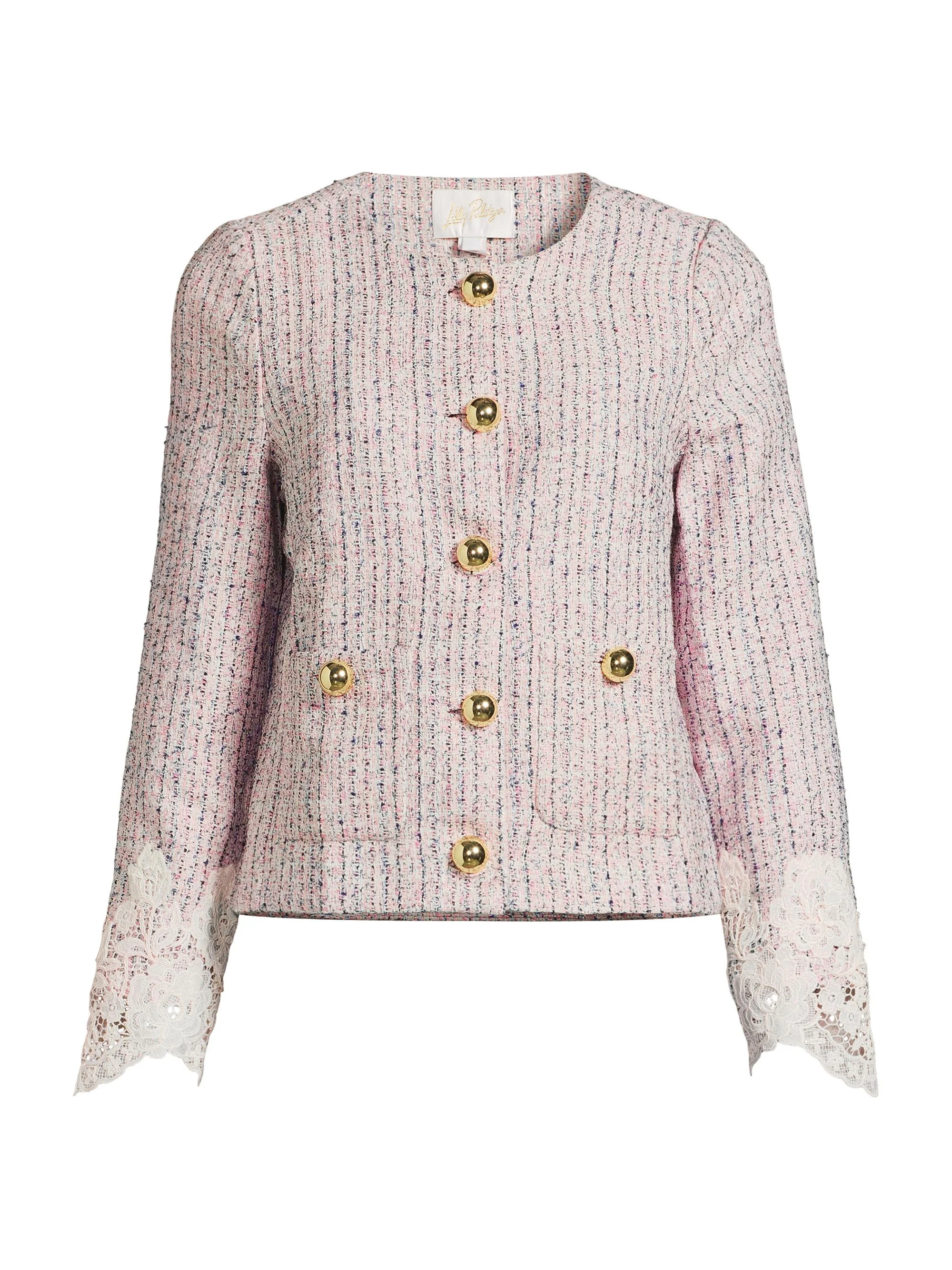 Women's Lavina Boucle Tweed & Lace Jacket - Pink Bliss Blushing Boucle - 1