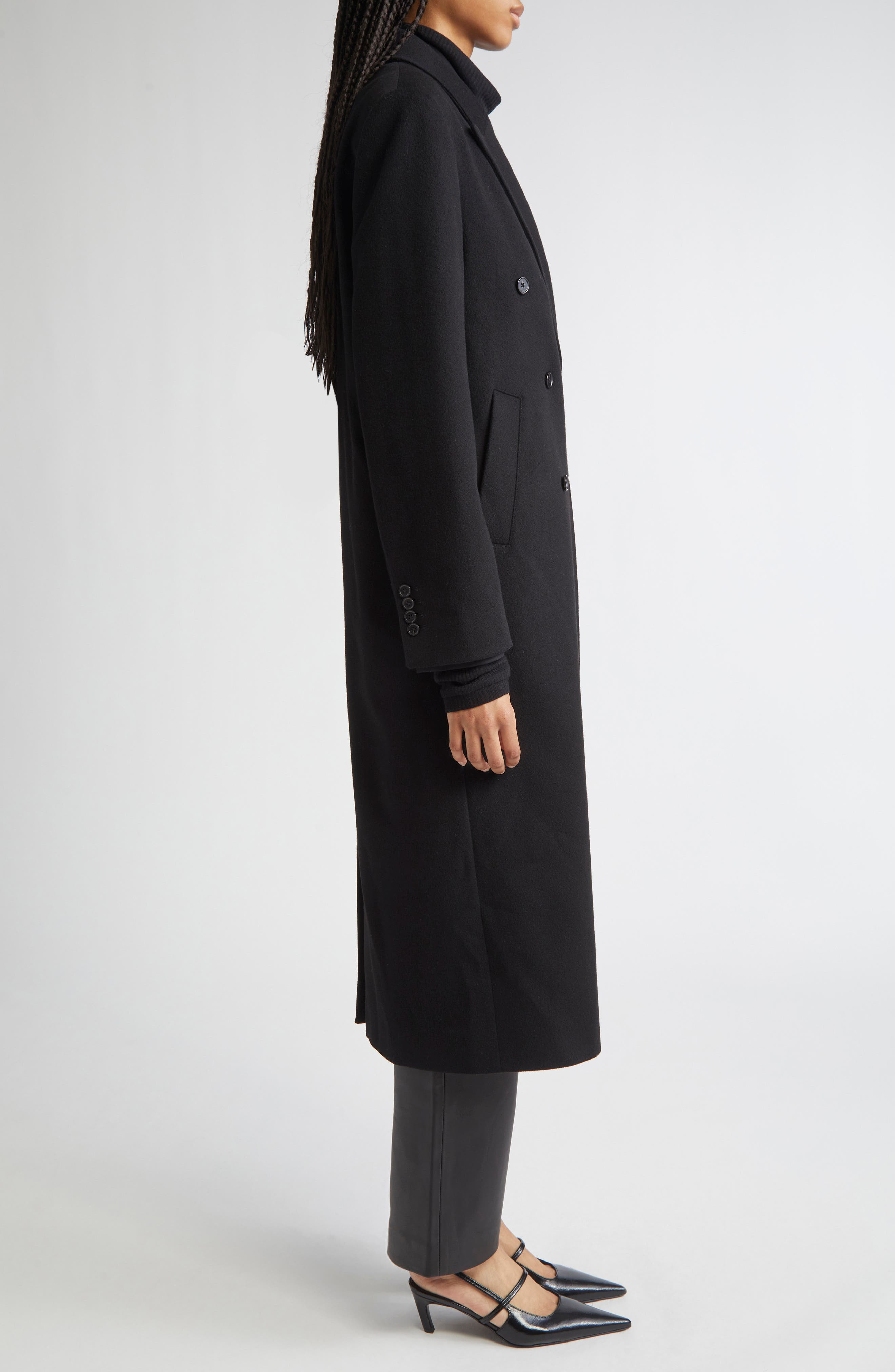LOULOU DE SAISON Rosco Double Breasted Wool & Cashmere Coat in Black at Nordstrom - 4