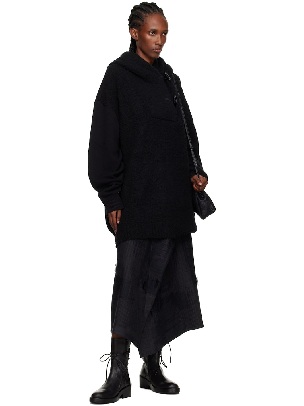 Black O-Wrap-Like Flare Maxi Skirt - 4