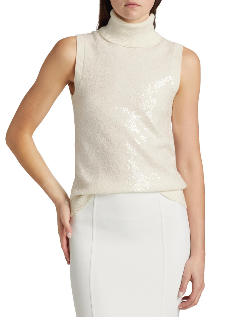 Women's Sequined Cashmere Turtleneck Sweater - Ivory 3