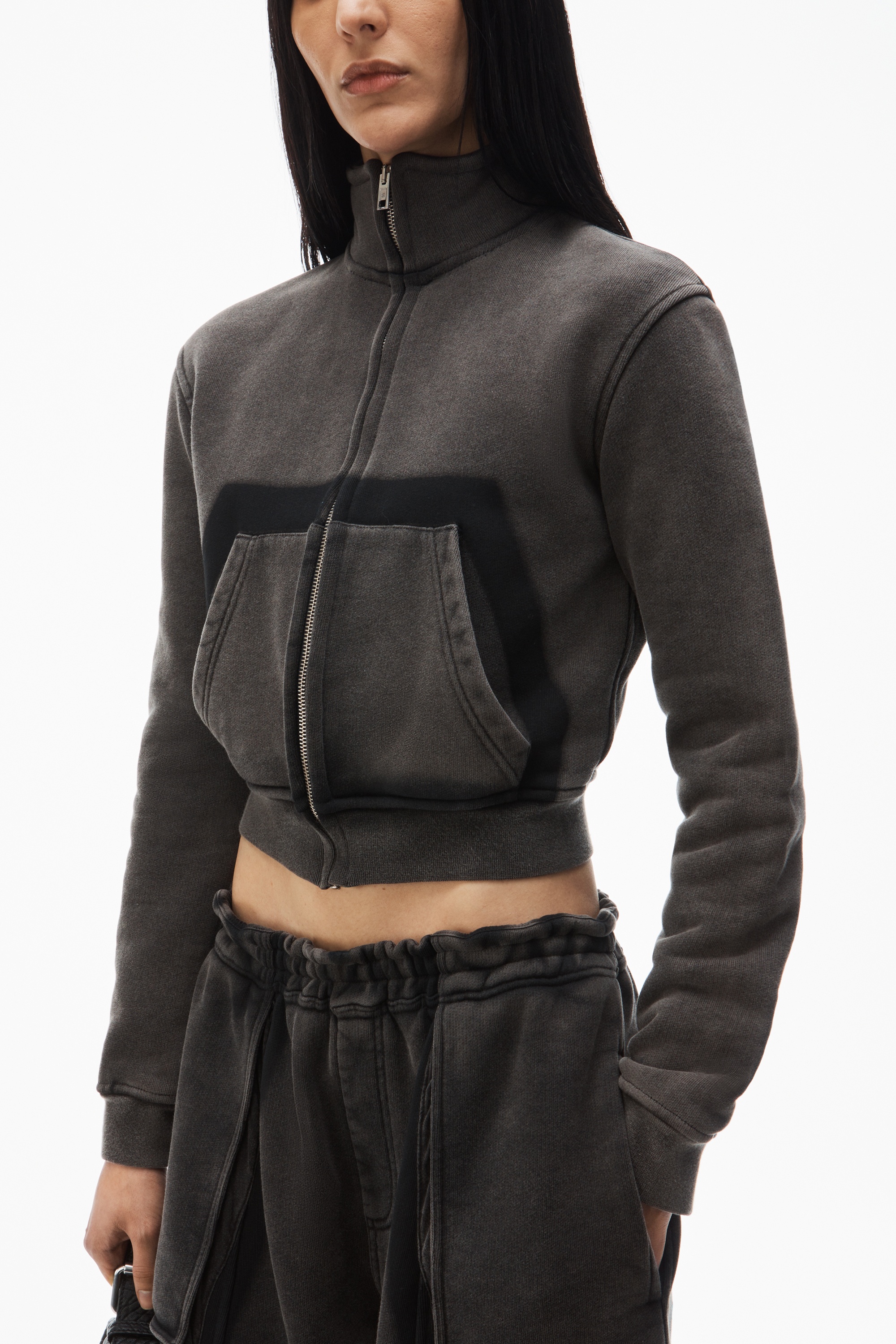 cropped zip-up jacket in cotton terry - 3
