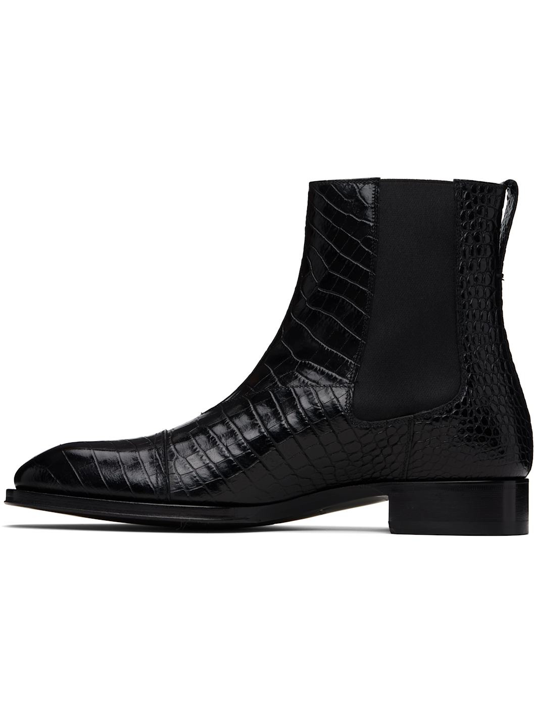 Black Shiny Printed Croc Elkan Chelsea Boots - 3