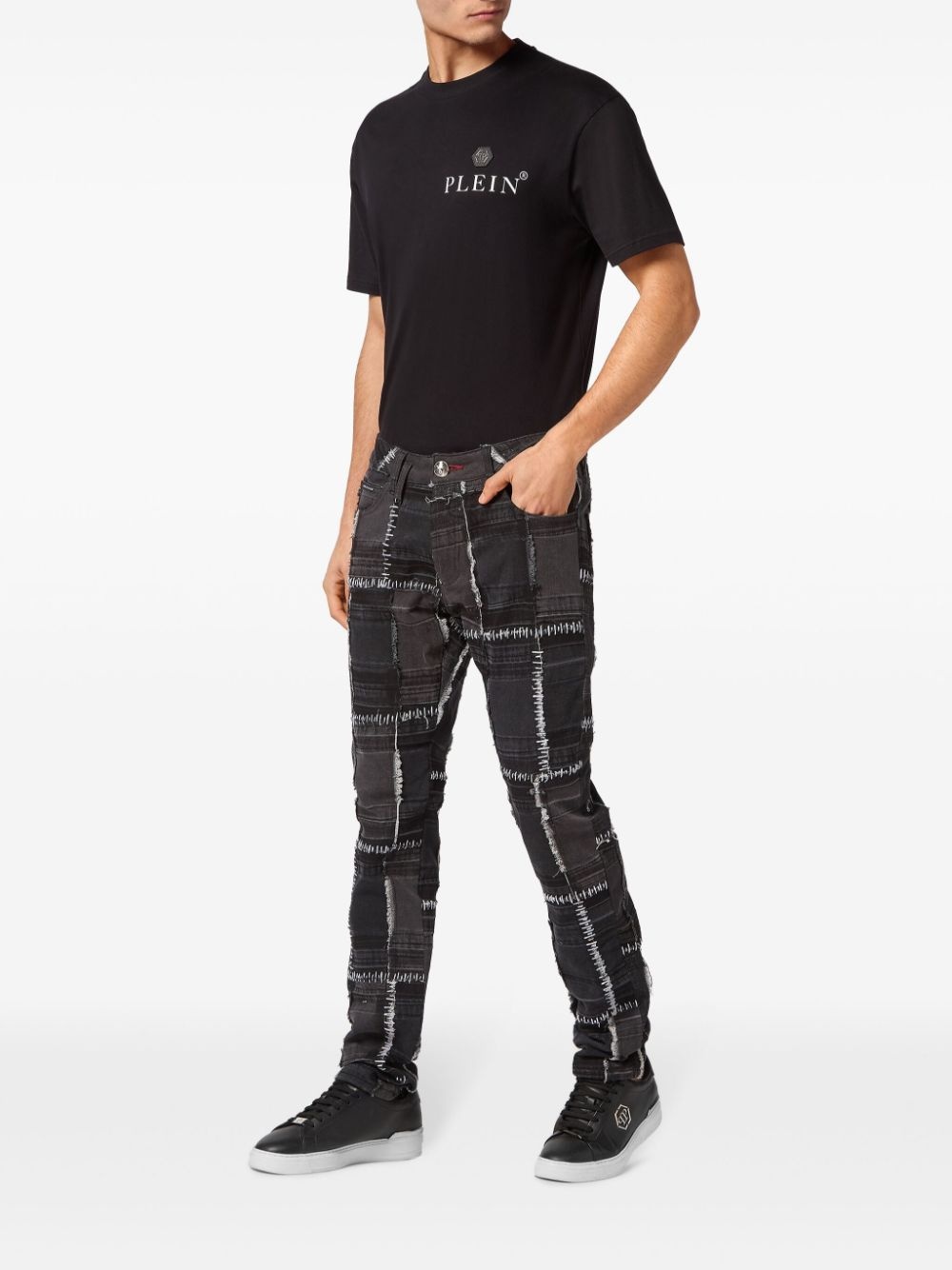 patchwork-design straight-leg jeans - 2
