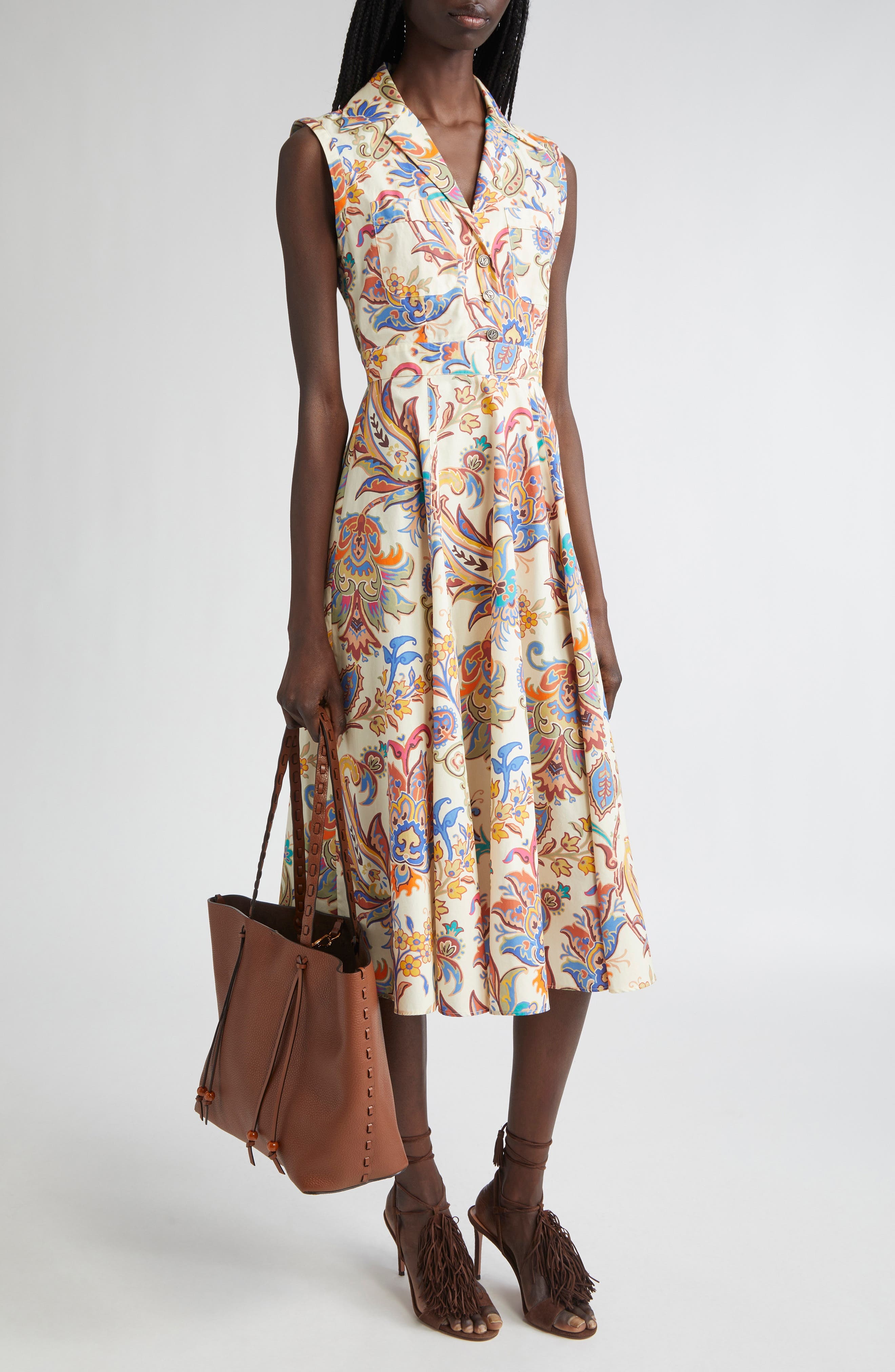 Etro Floral Print Cotton Poplin Shirtdress in Stampa F.do Bianco at Nordstrom - 2