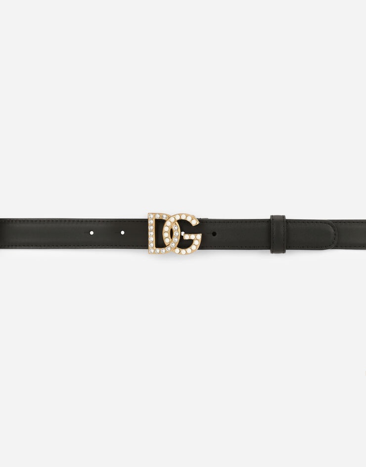 Calfskin belt with DG logo with rhinestones and pearls - 3