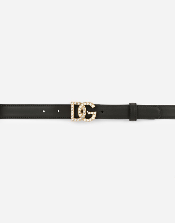 Calfskin belt with DG logo with rhinestones and pearls - 4