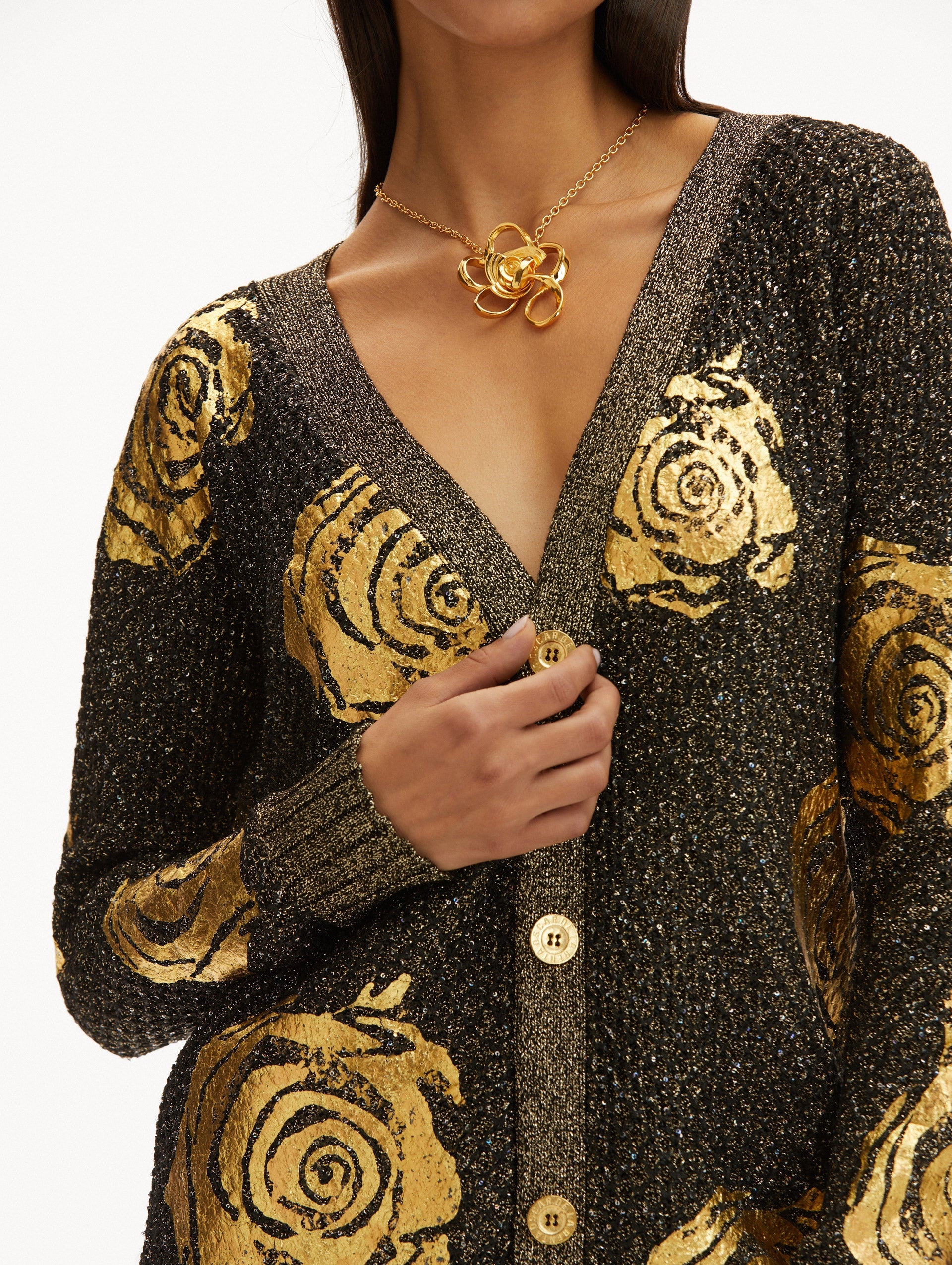 GOLD FOIL ENGLISH ROSE CARDIGAN - 6