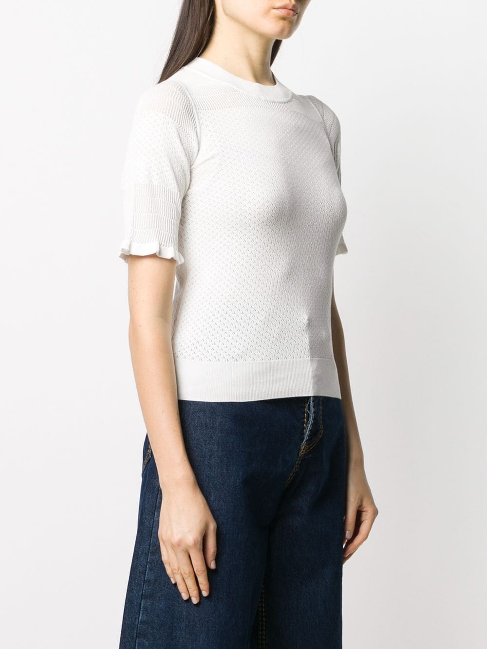 short-sleeve pointelle knit top - 3