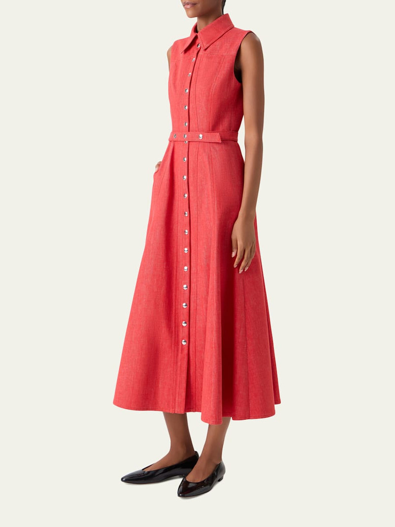 Sleeveless Belted Denim Midi Shirtdress 4