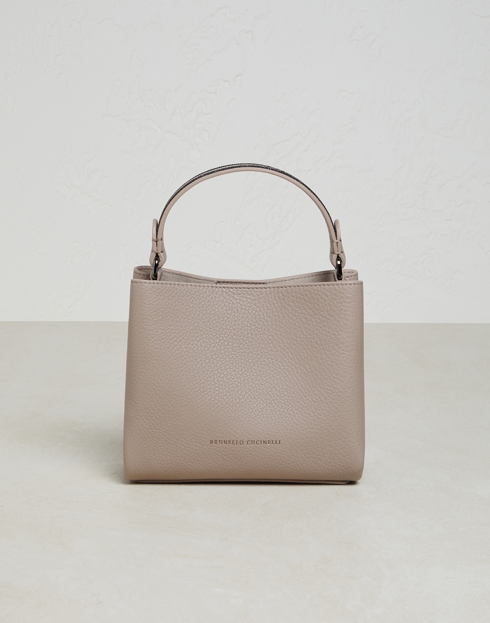 Texture calfskin bag with shiny handle - 1