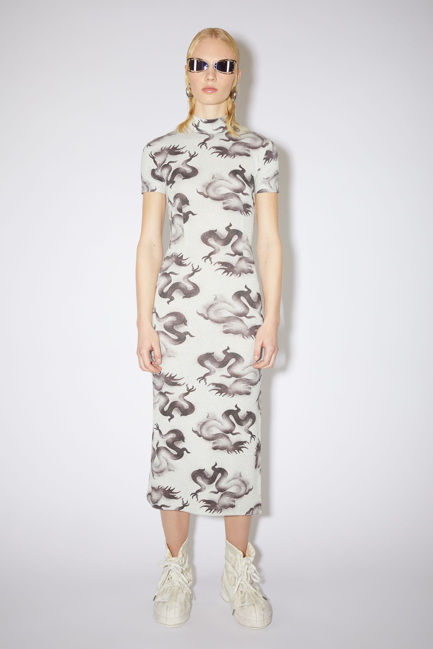 Digital print dress - Grey/dark brown - 2