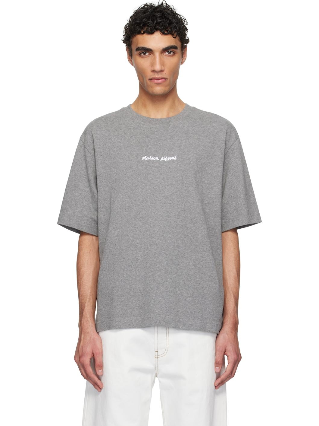 Gray '' Line Handwriting Oversize T-shirt - 1