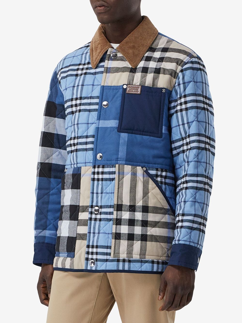 patchwork check shirt jacket - 3