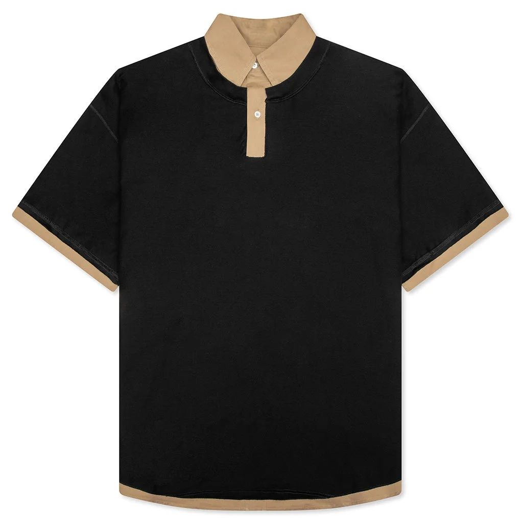 LAYERED POLO SHIRT - BLACK/CAMEL - 1