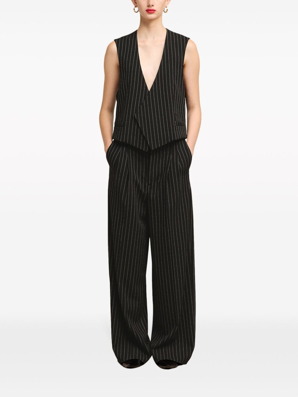 pinstriped crepe vest - 2