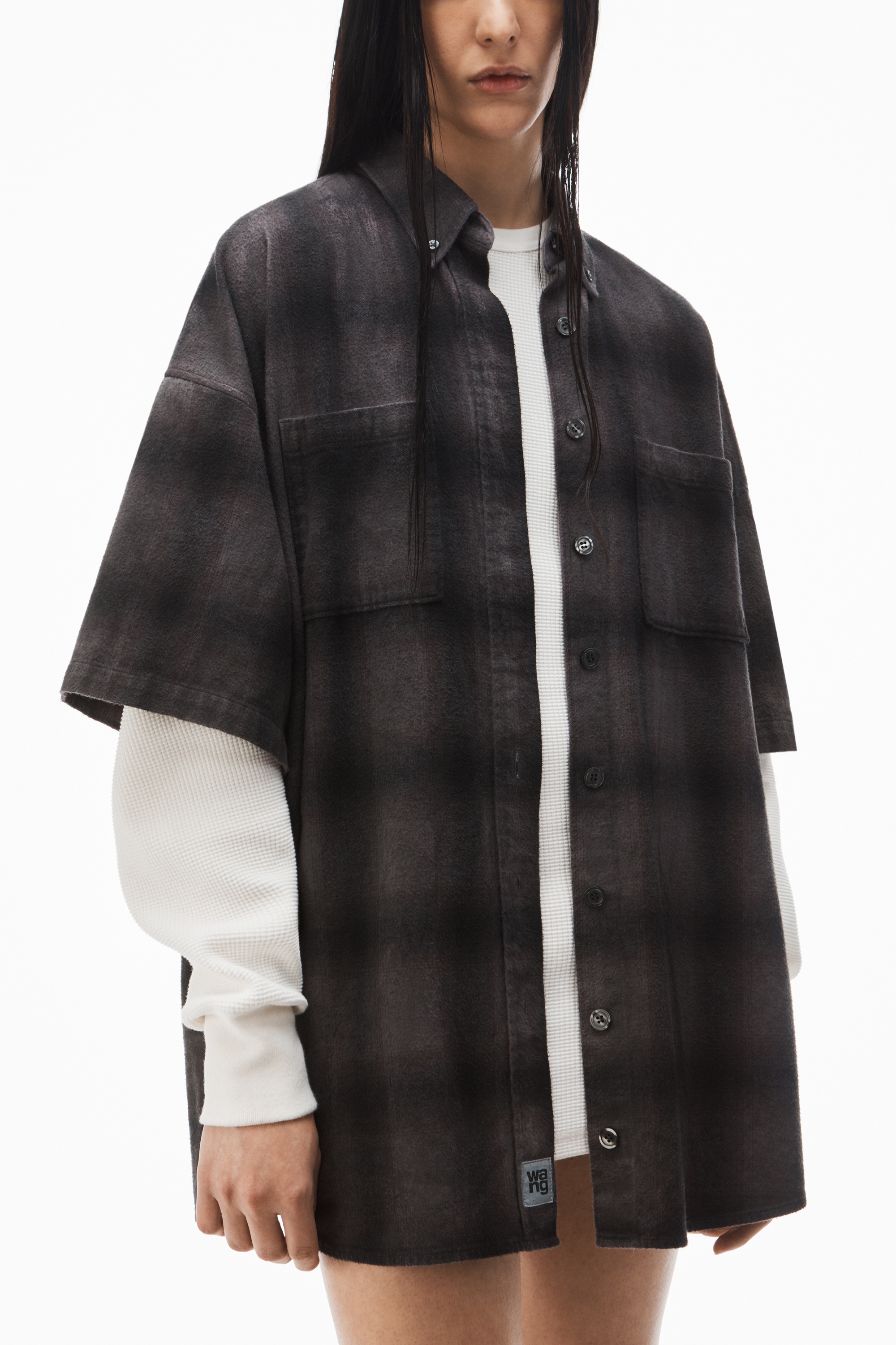 pre-styled shadow plaid shirtdress - 3