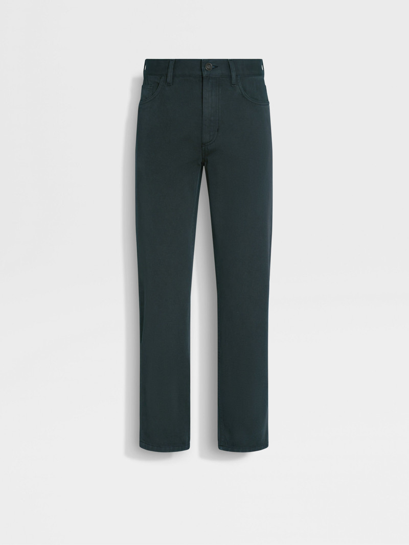 DARK GREEN COTTON AND CASHMERE ROCCIA PANTS 1