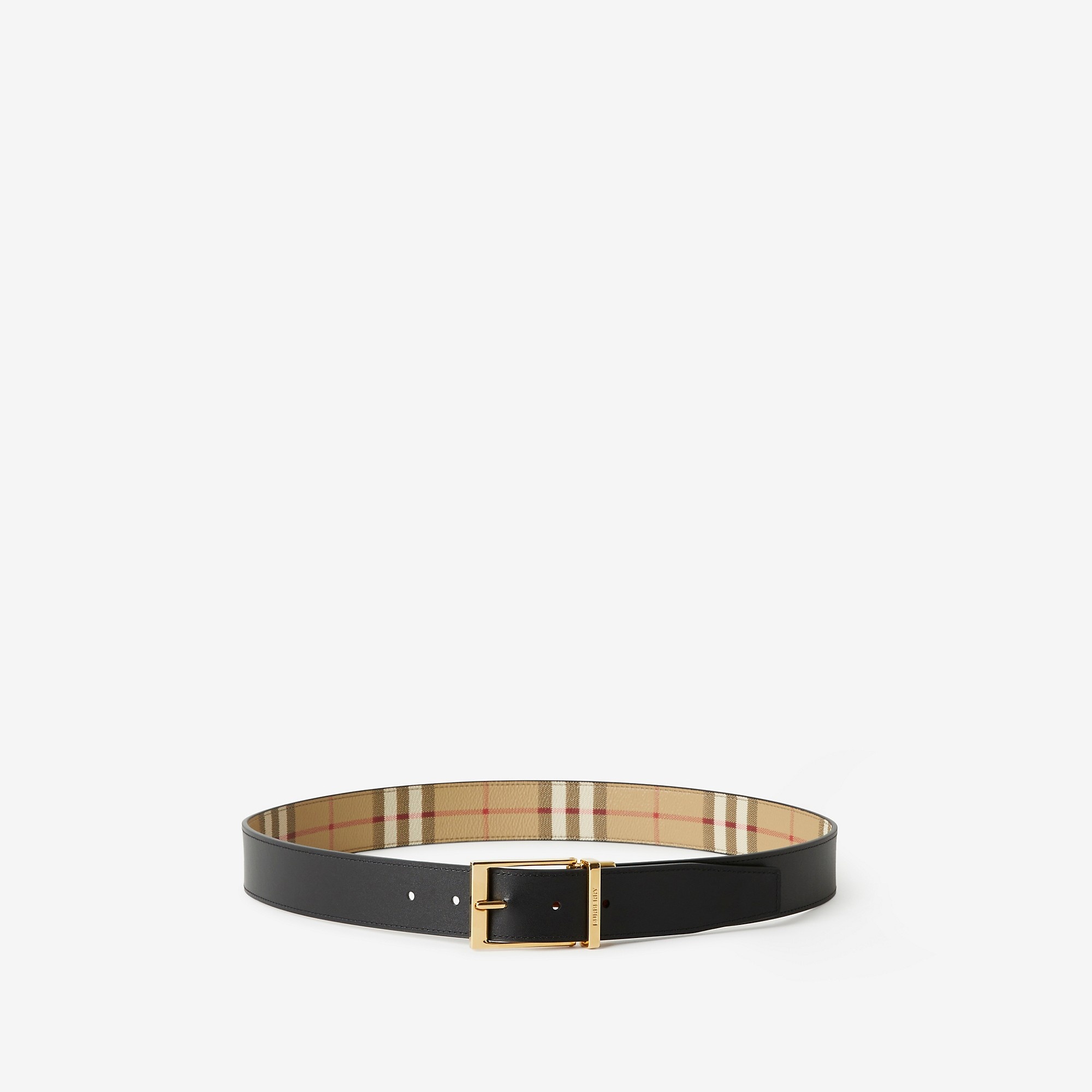 Check and Leather Reversible Belt - 3