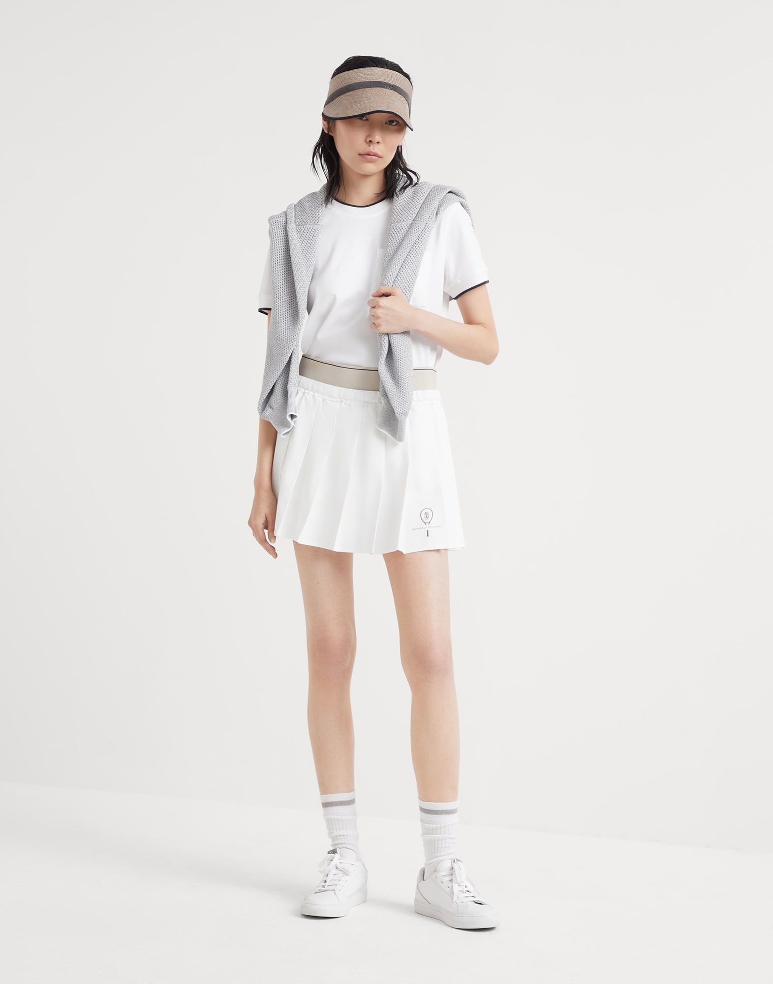 Pleated techno poplin mini skirt with tennis logo - 4