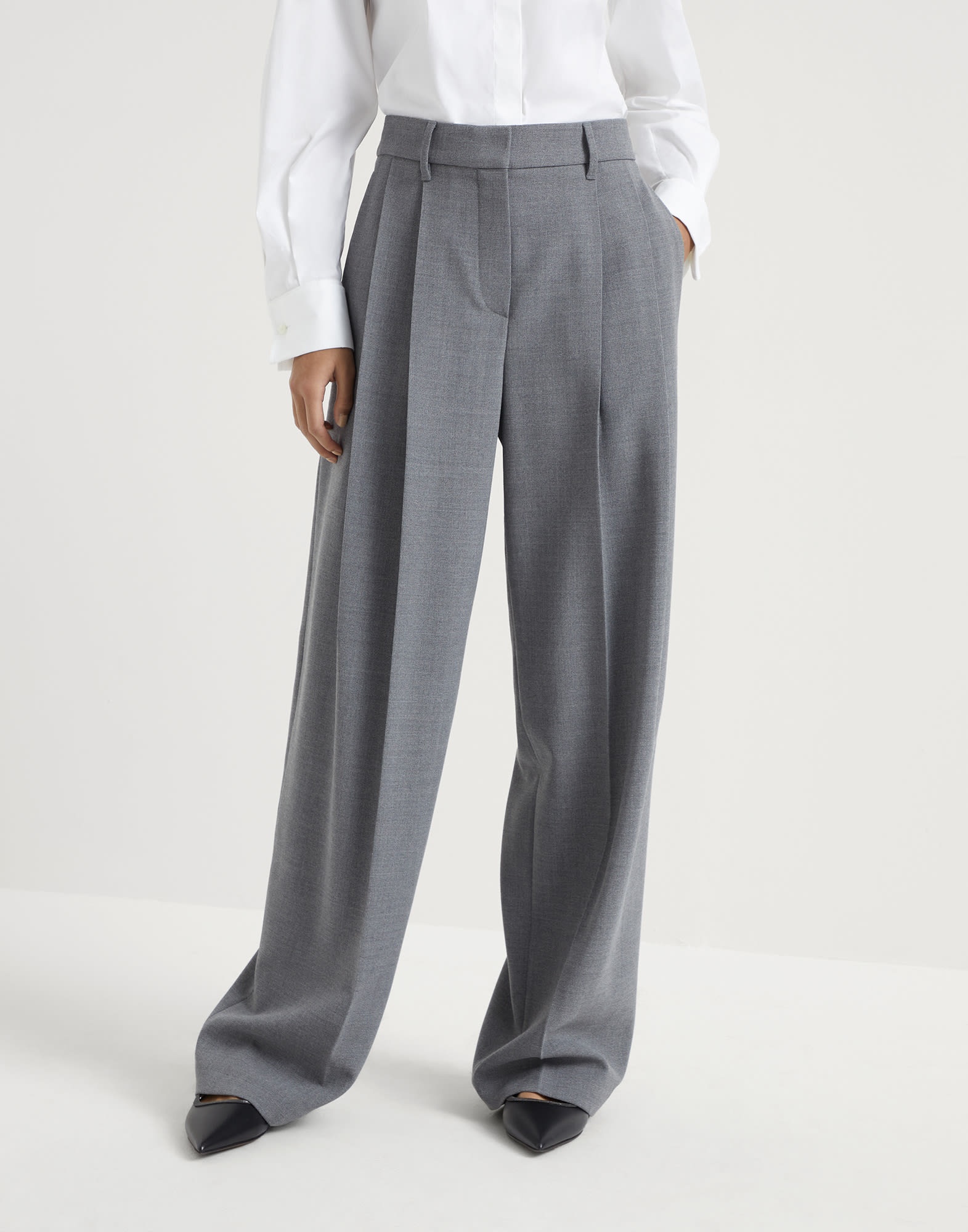 Virgin wool panama wide pleated trousers - 1