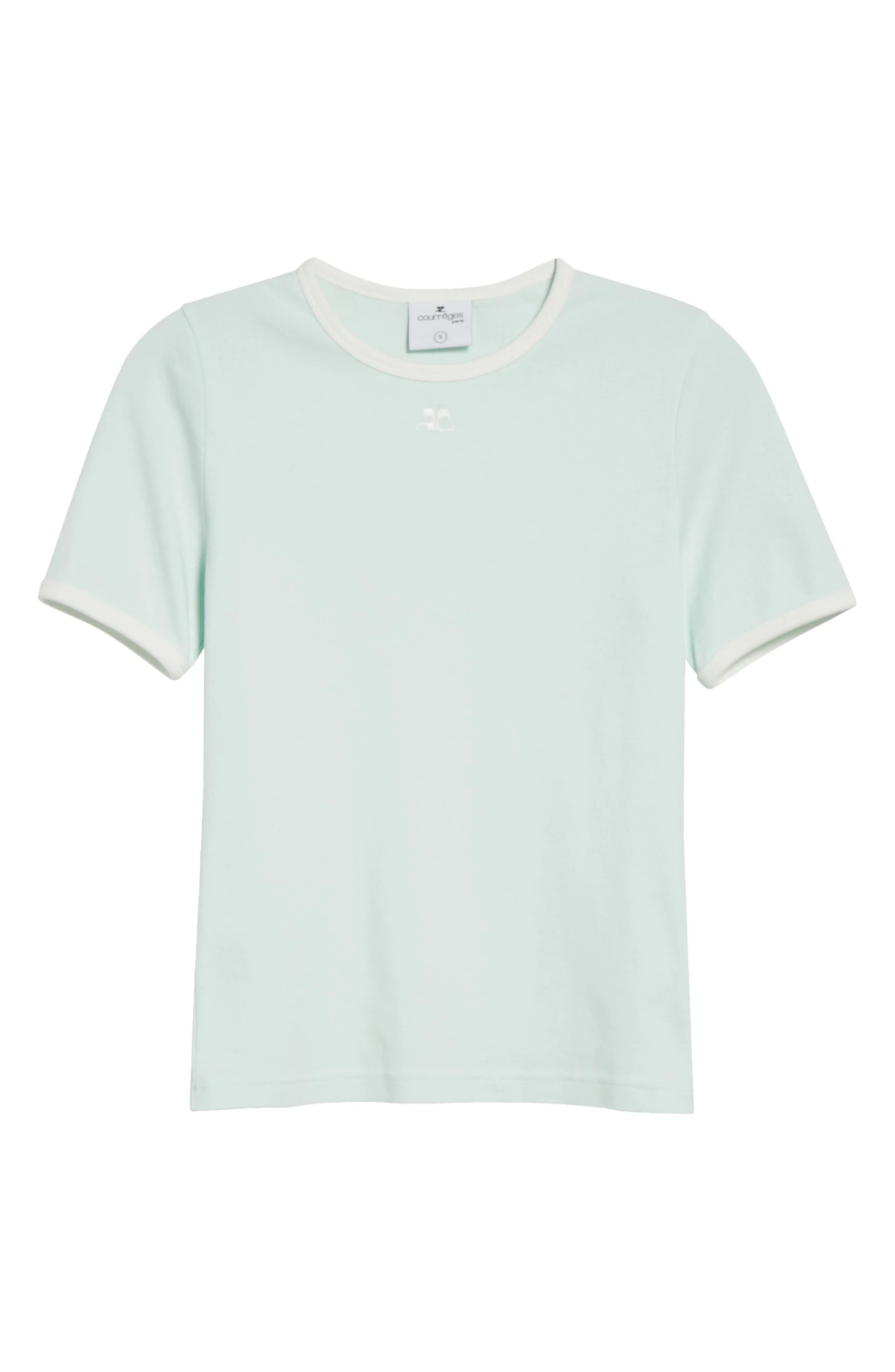 Courrèges Contrast Trim Logo T-Shirt in Light Mint/Heritage White at Nordstrom - 1