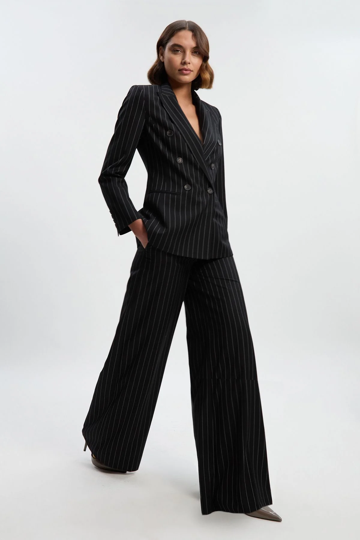 Petite Pinstripe Wide Leg Tailored Trouser - 1