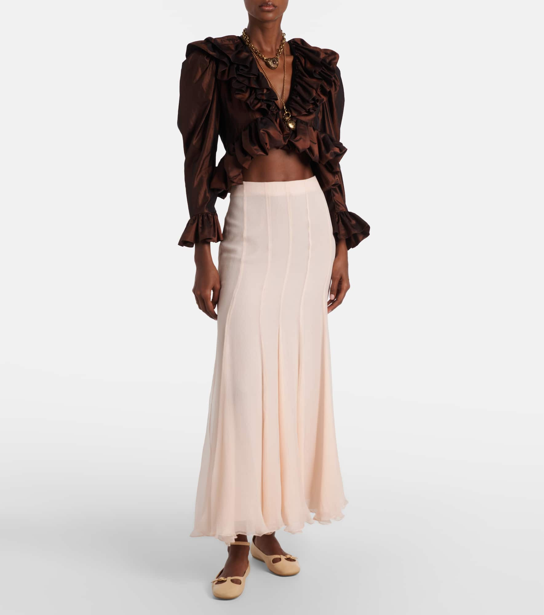 Pleated silk muslin maxi skirt - 2
