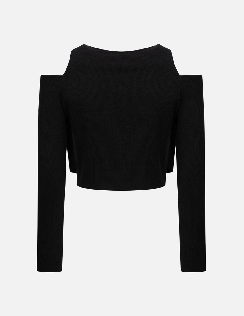 EVISU METAL LOGO TRIM OFF-SHOULDER AND FAUX TWO-PIECE FASHION FIT TOP outlook