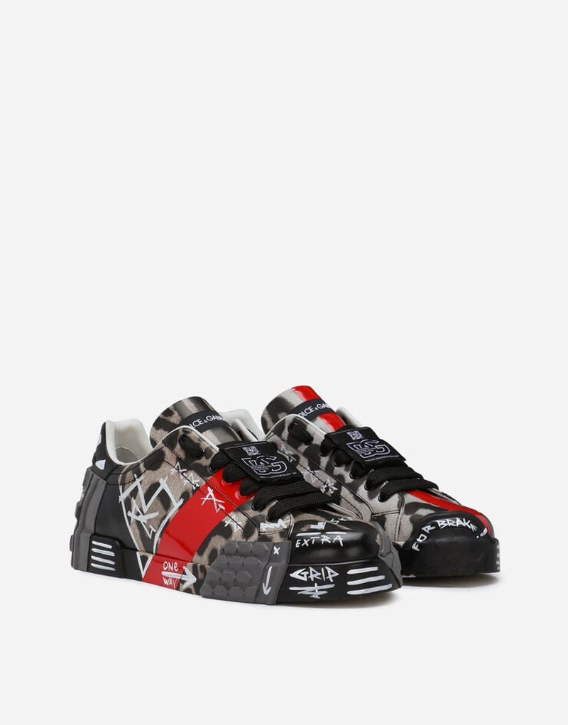 Printed calfskin Portofino sneakers with lettering 2