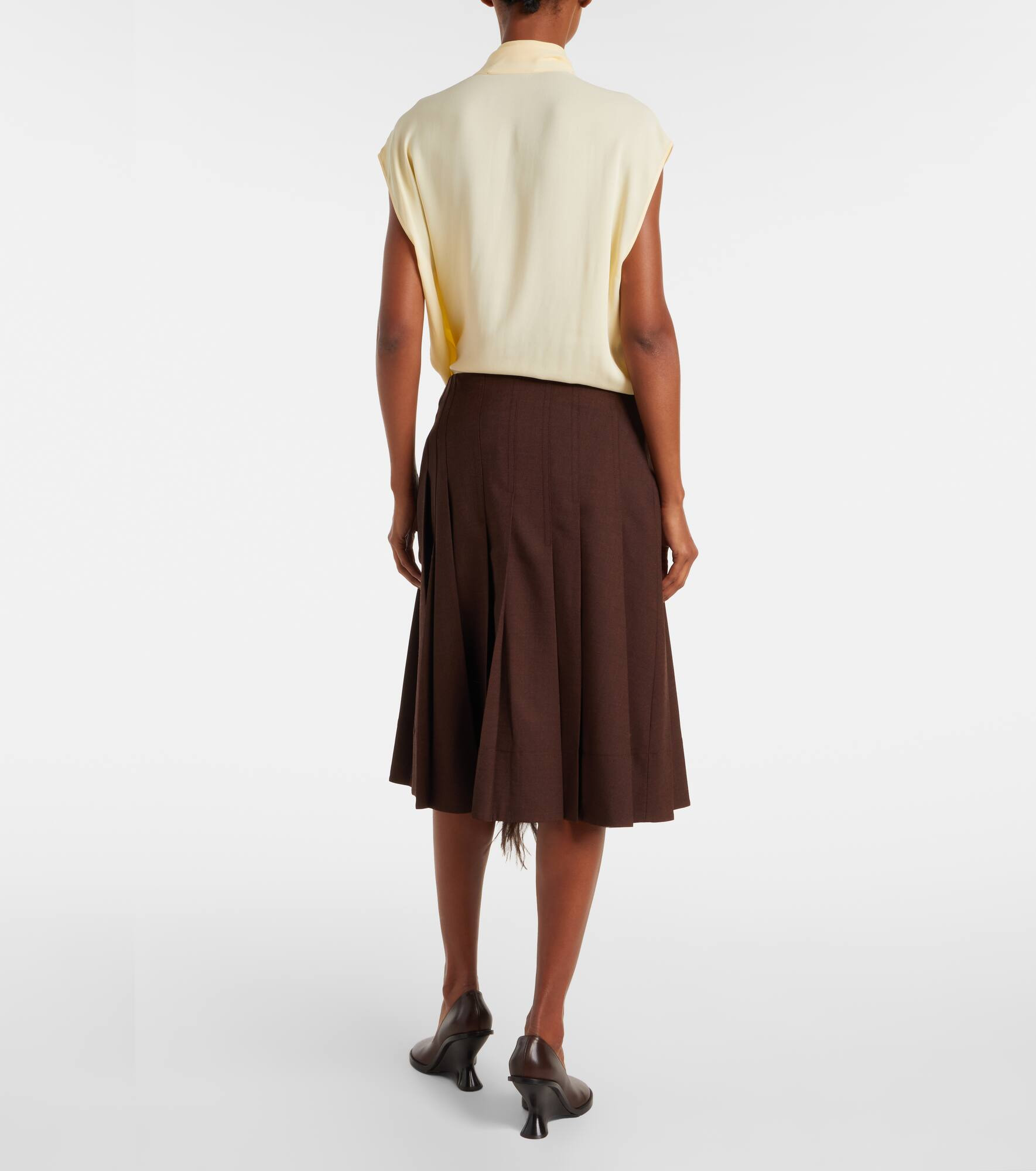 Feather-trimmed pleated wrap skirt - 3