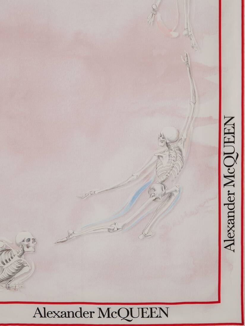 Flying Skeleton Selvedge Foulard in Ivory/pink 3
