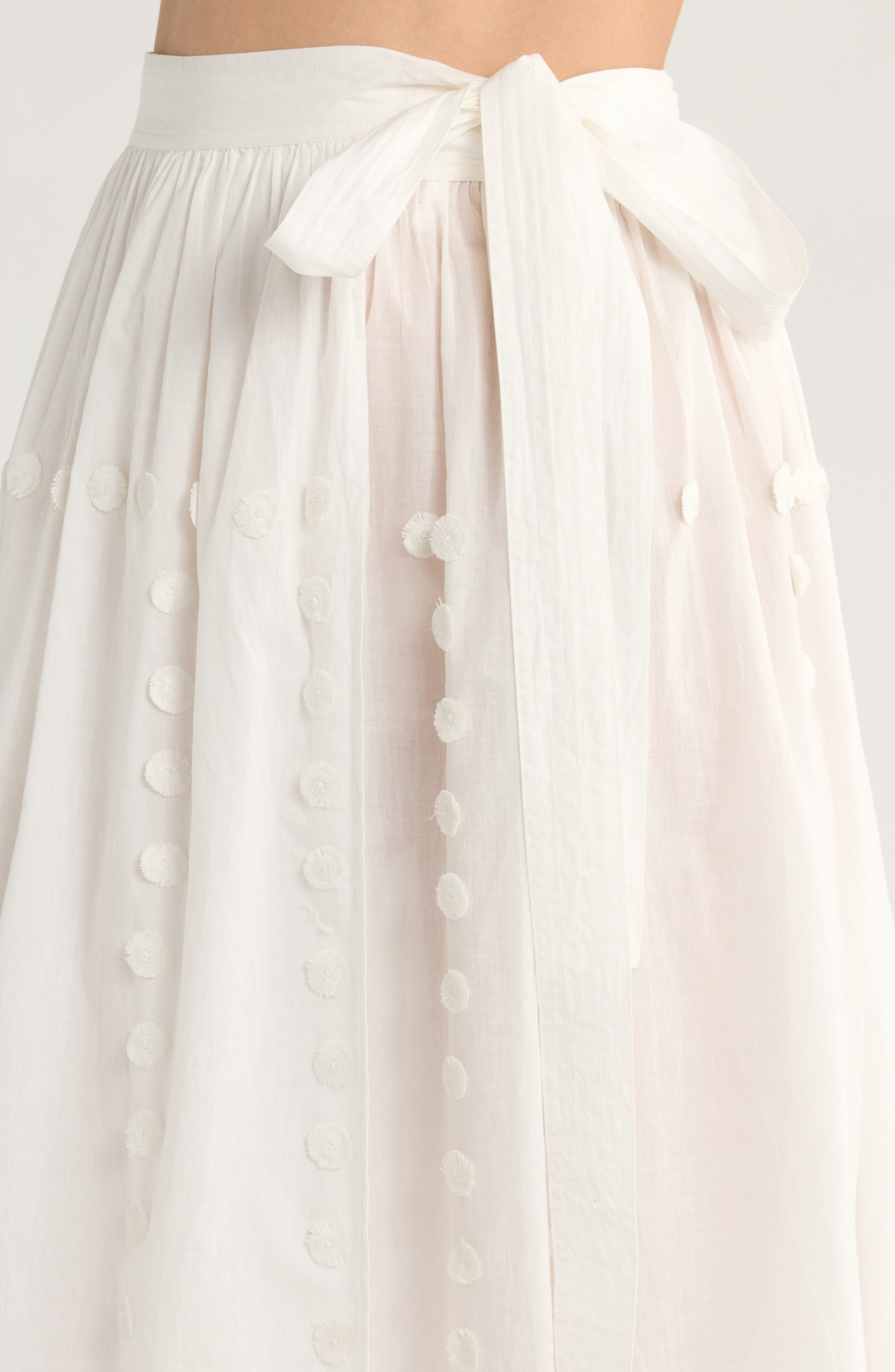 Ulla Johnson Kyla Floral Appliqué Cotton Cover-Up Wrap Skirt in Pristine at Nordstrom - 4