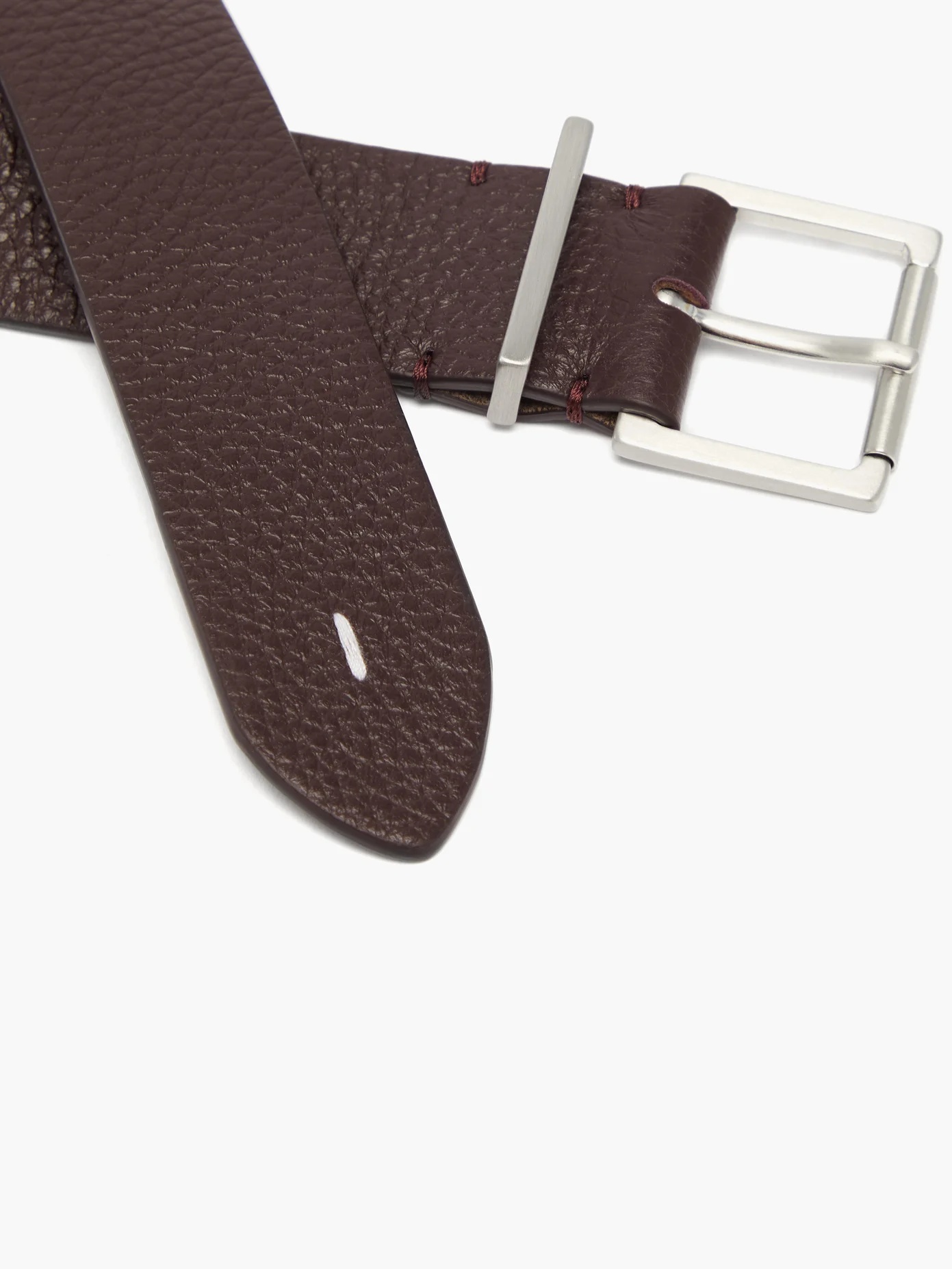 Square-buckle grained-leather belt - 5