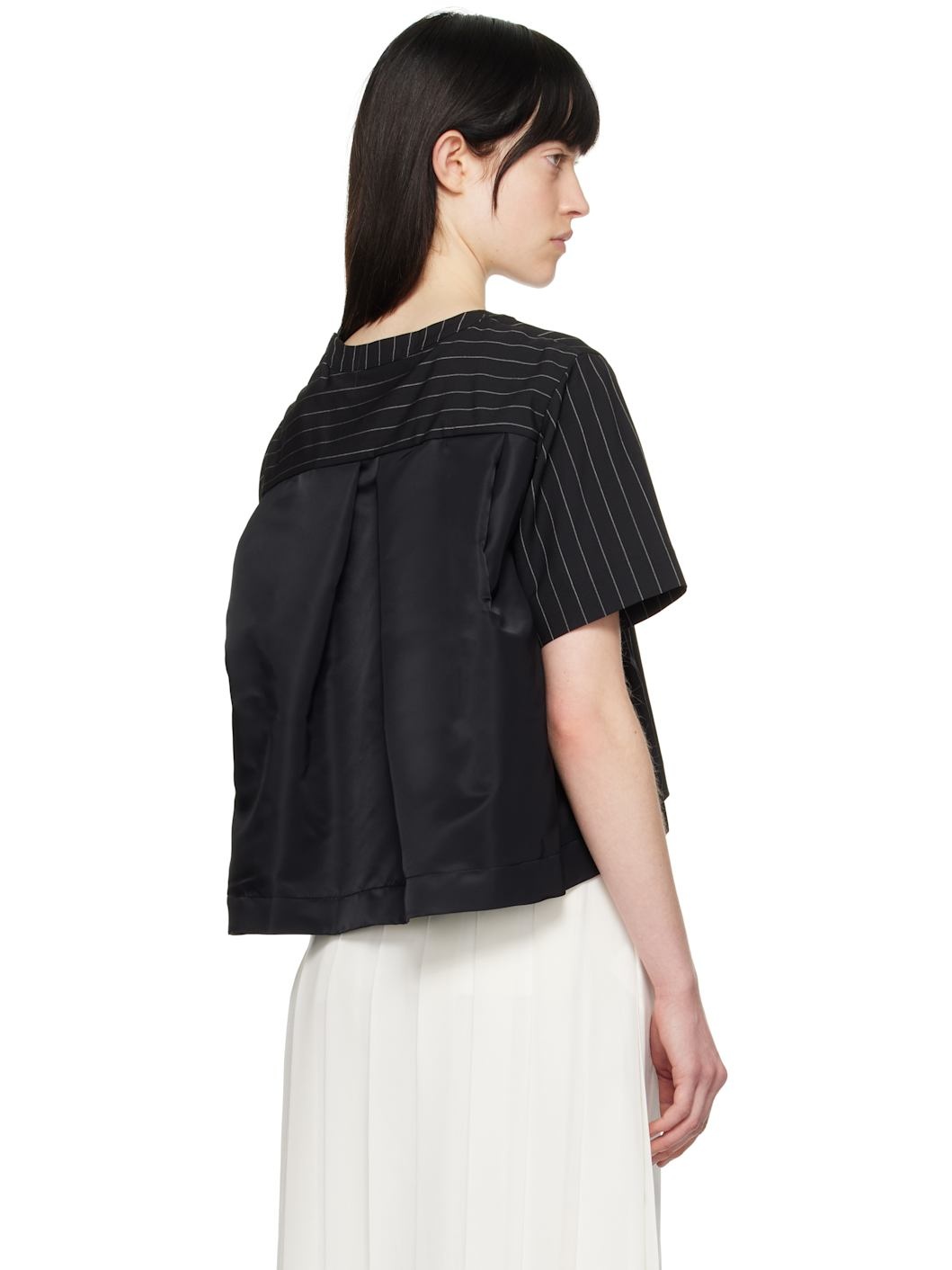 Black Wool Silk Suiting & Nylon Twill T-shirt - 3