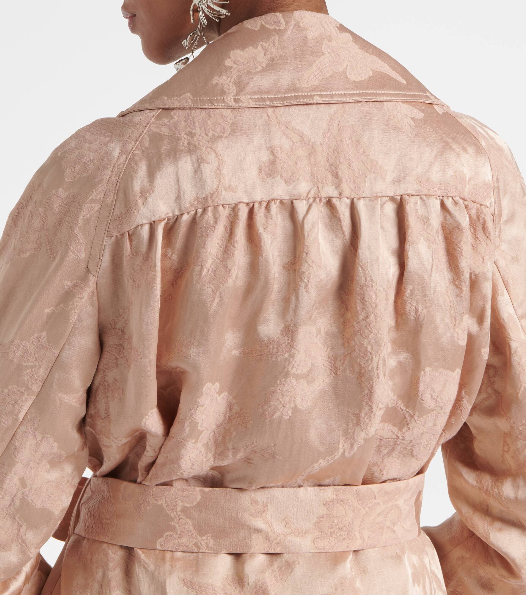 Floral linen-blend jacquard coat - 6