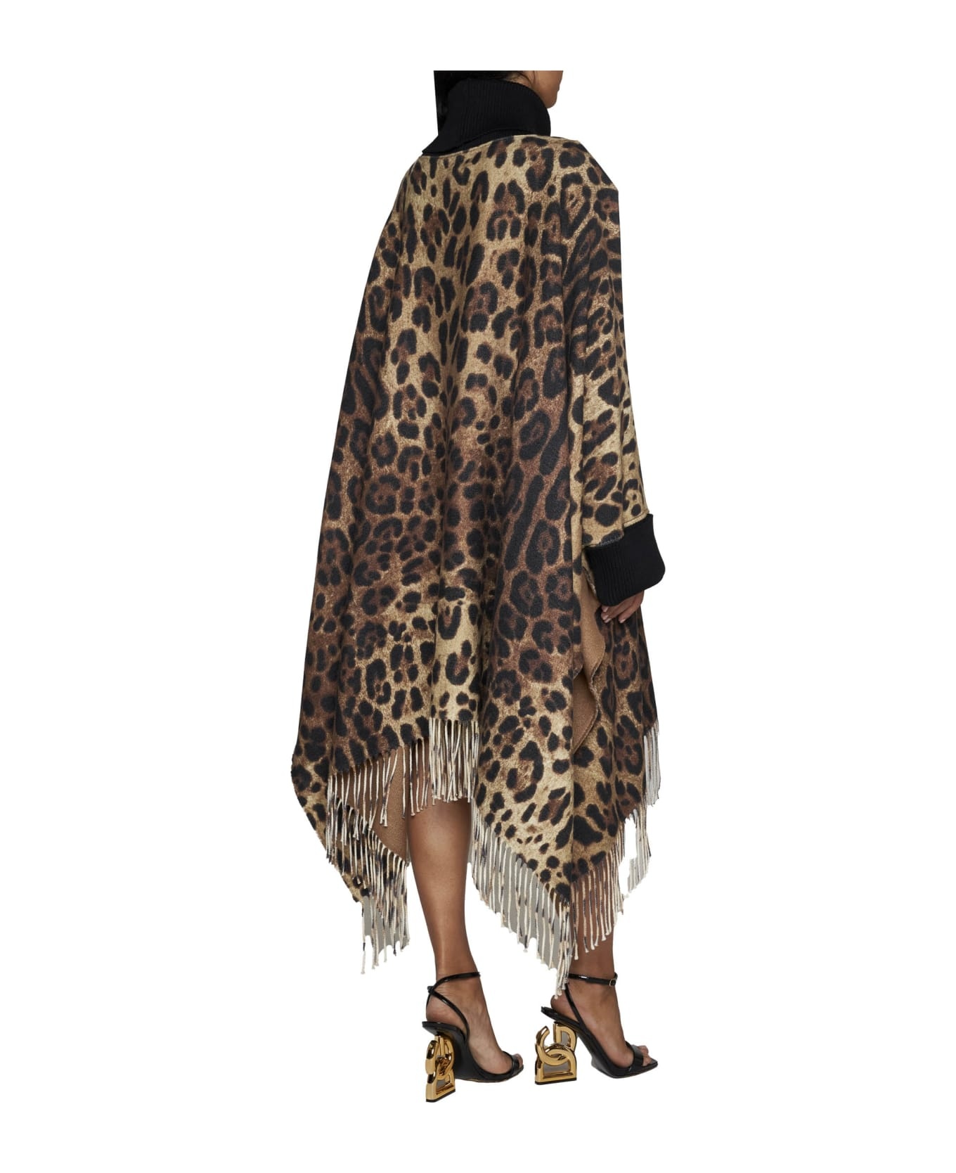 Leopard Printed Fringed Poncho - 3