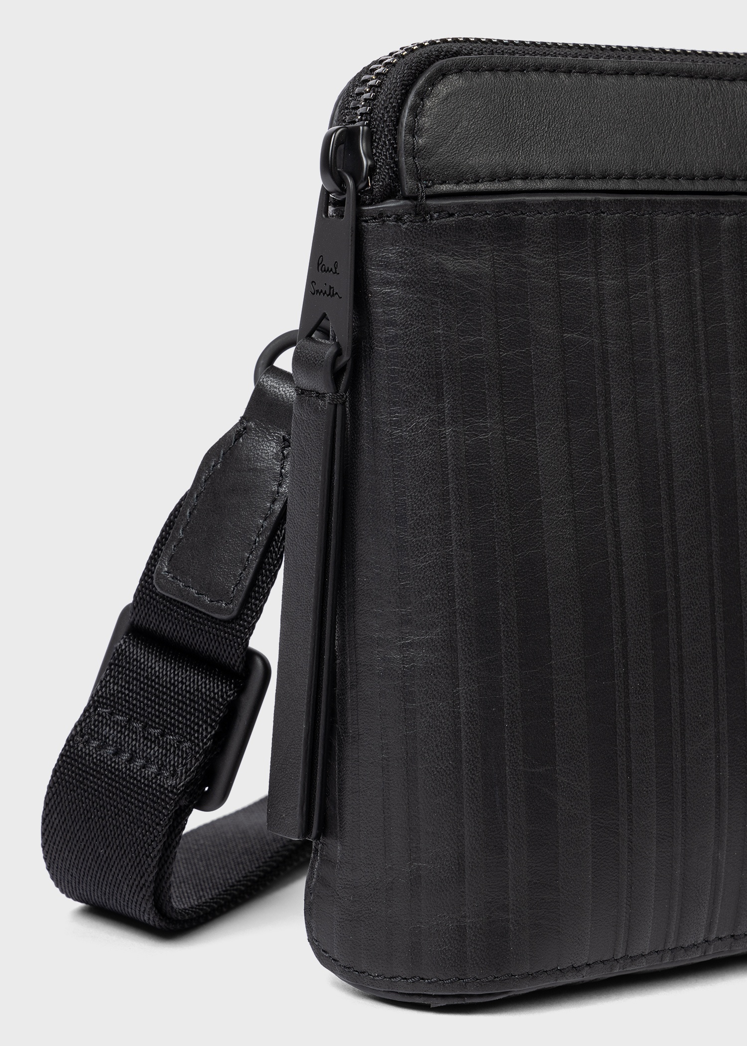 Black Leather 'Shadow Stripe' Musette Bag - 5