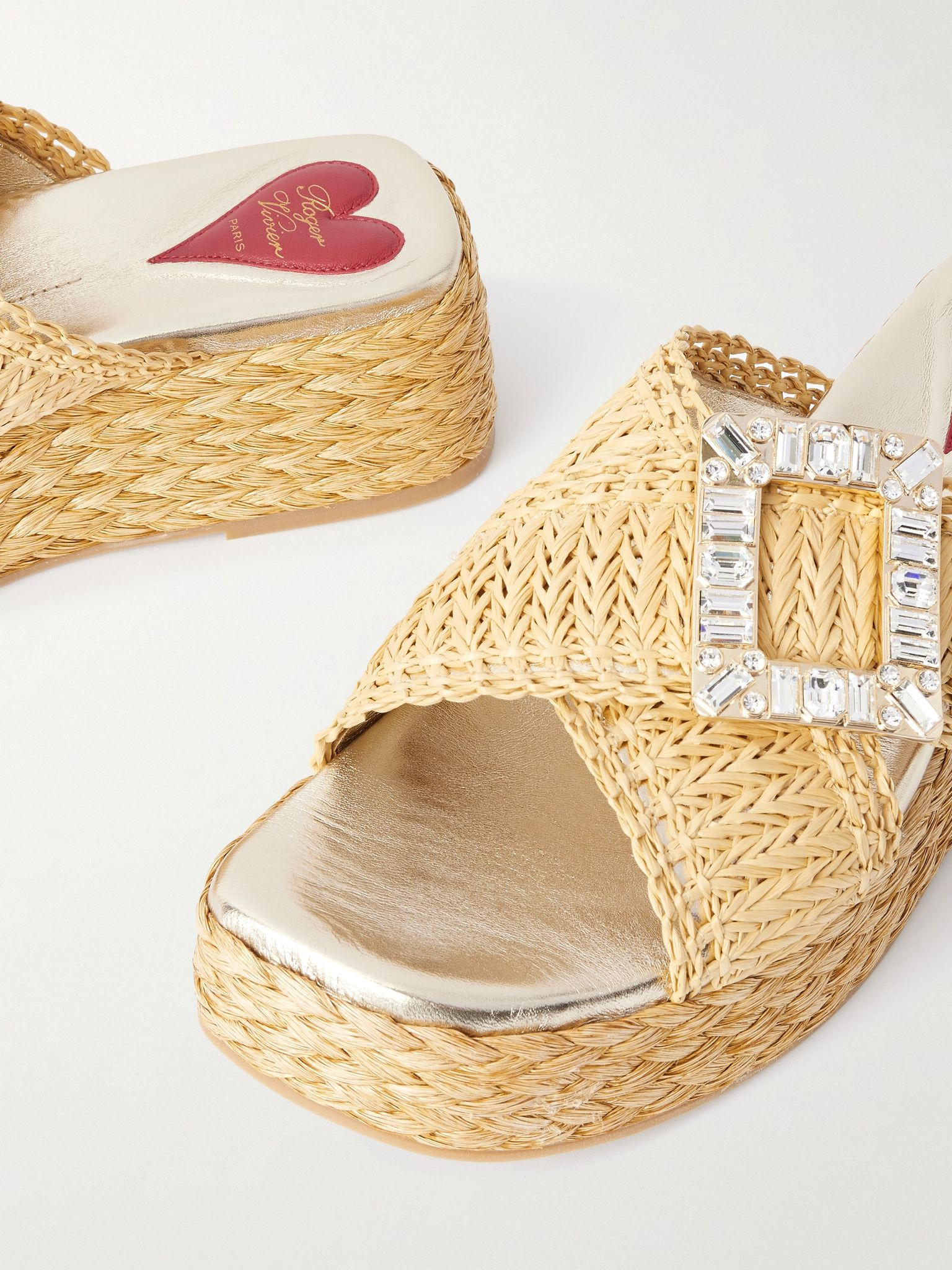 60 embellished raffia platform mules Neutral - 4
