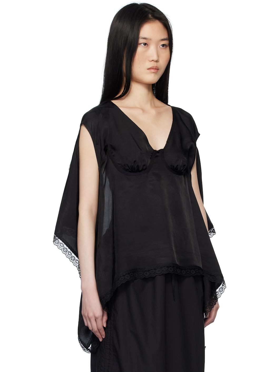 Black Bra Point Square Blouse - 2