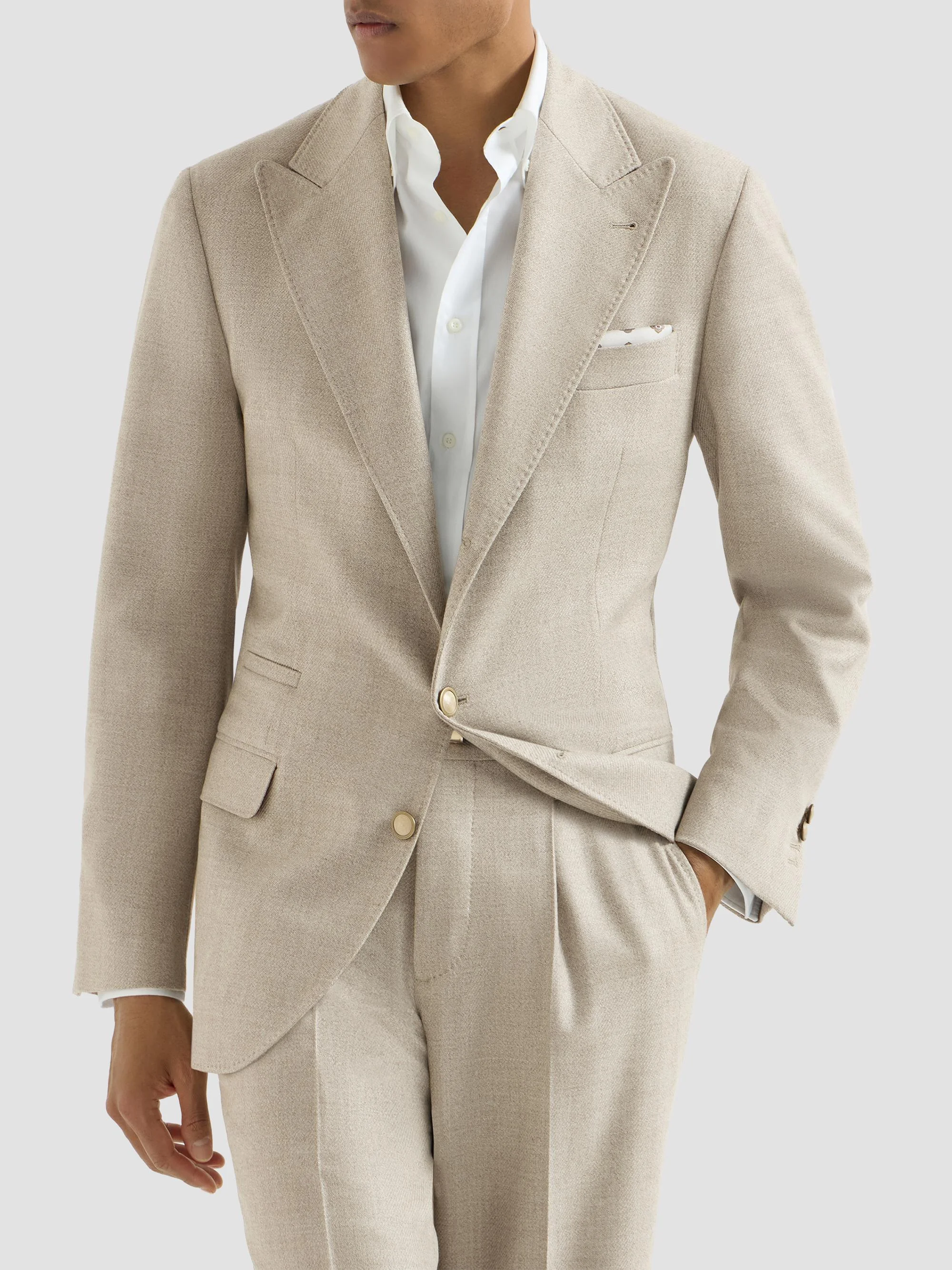 Men's Mouliné Virgin Wool Twill Deconstructed Blazer - Beige - 1