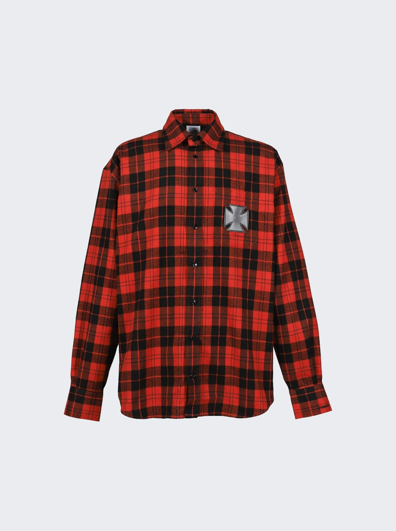 Leather Cross Flannel Shirt Black And Red Check 1