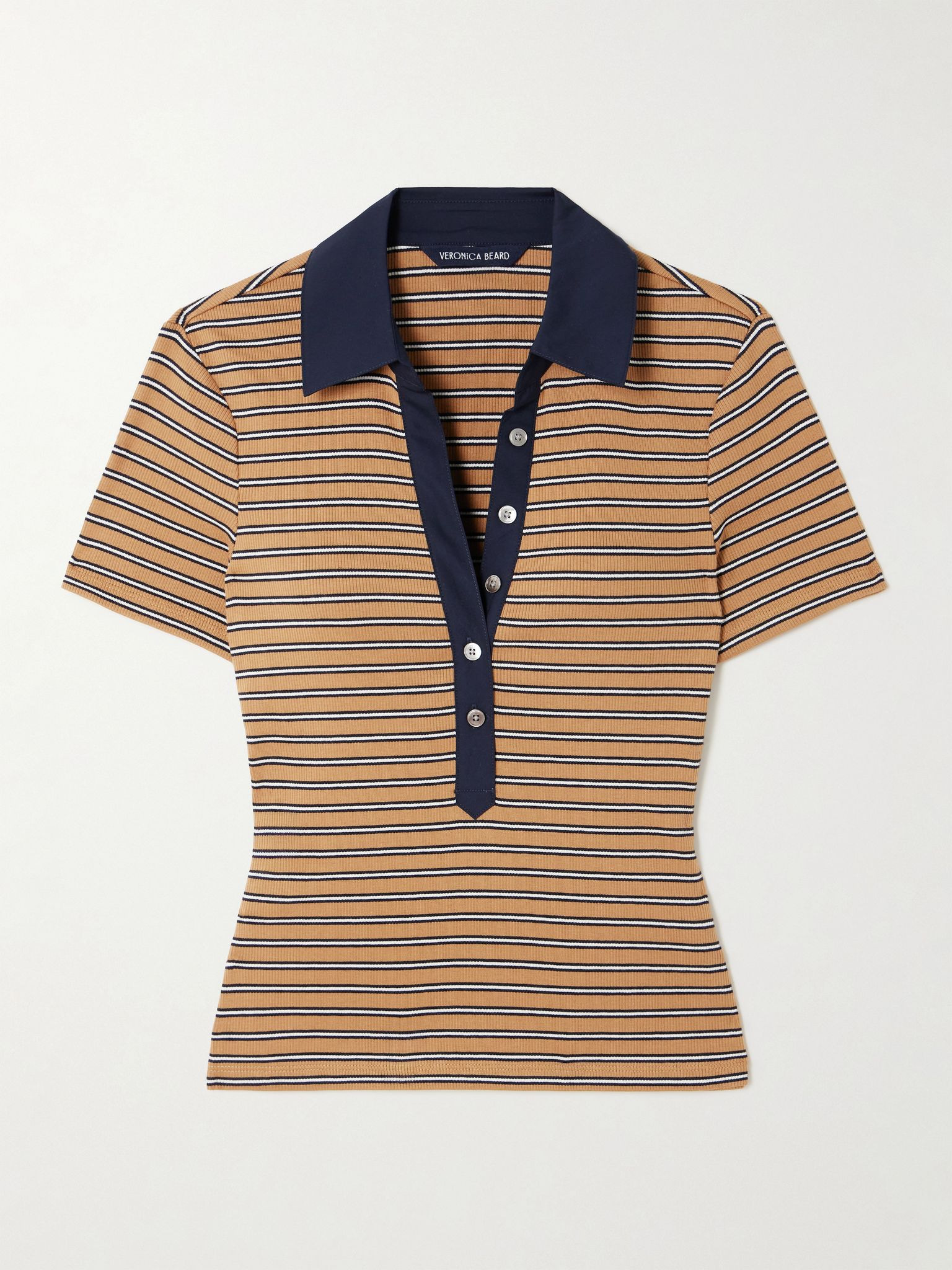 Kearney striped ribbed stretch-cotton polo shirt Brown - 1